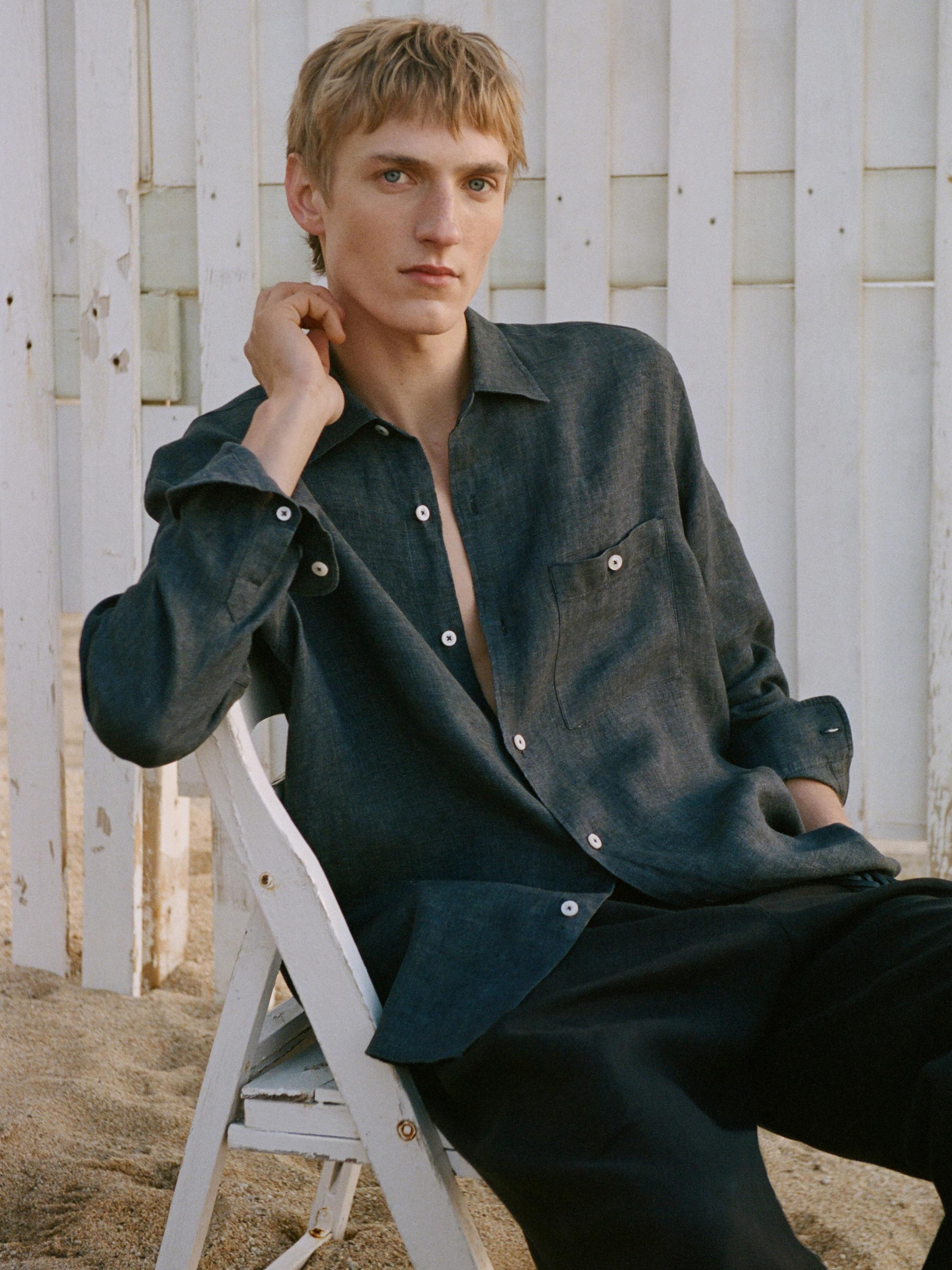 Regular fit faded linen overshirt