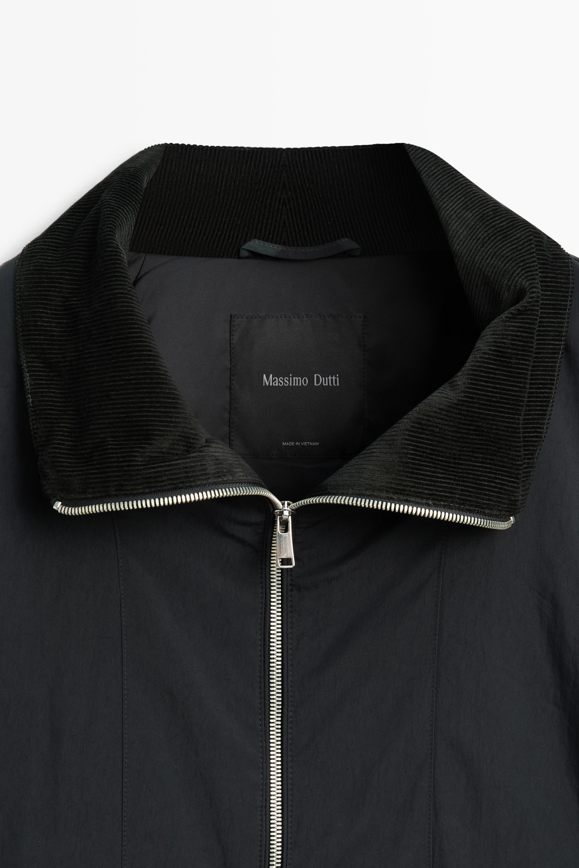 Quilted corduroy-collar parka — NAVY BLUE