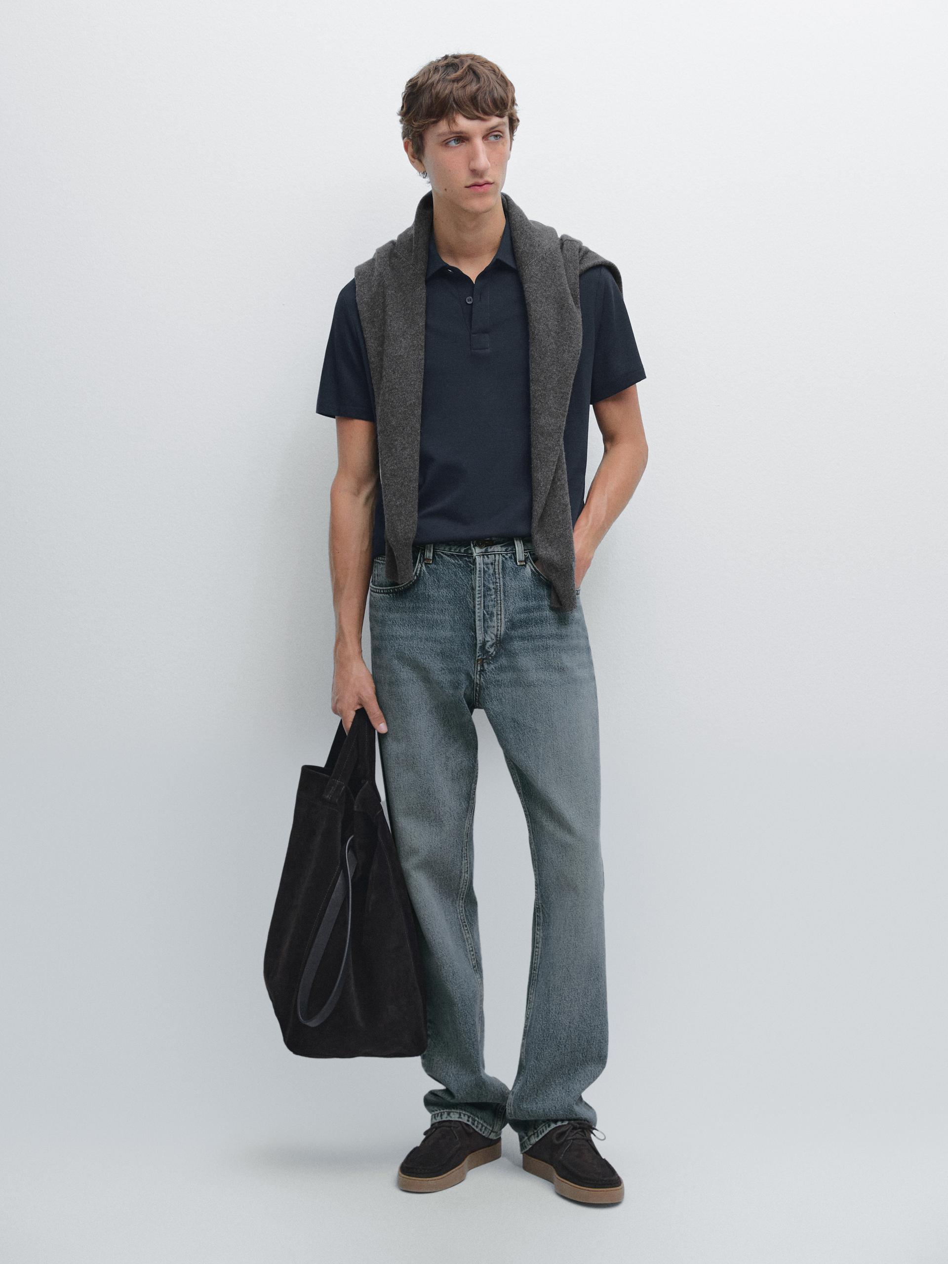 Polo A Maniche Corte In Misto Cotone - Blu - L - Massimo Dutti - Maschile