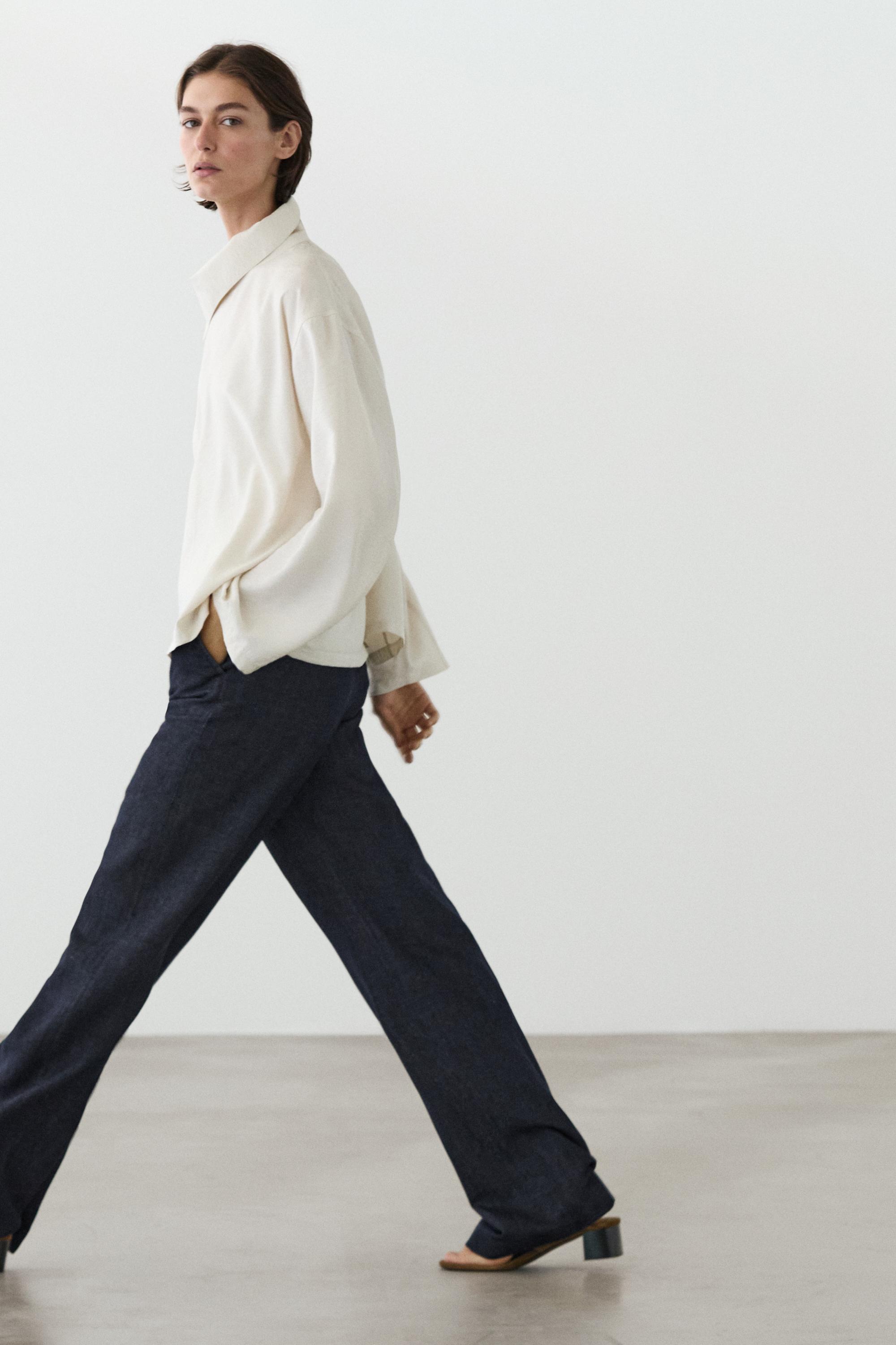 Flowing shirt with asymmetric buttons — BEIGE