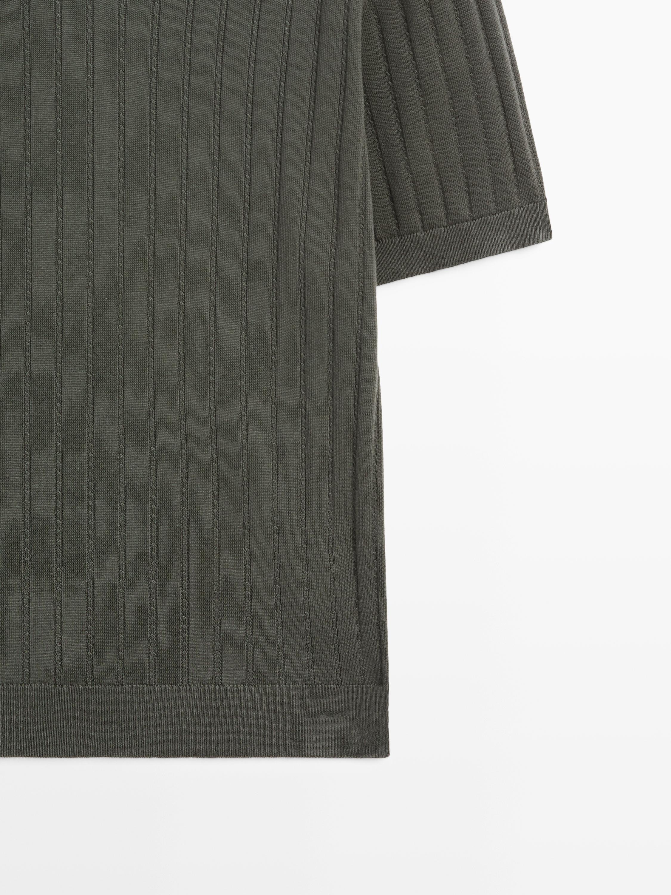 Cable-knit polo sweater — DARK KHAKI
