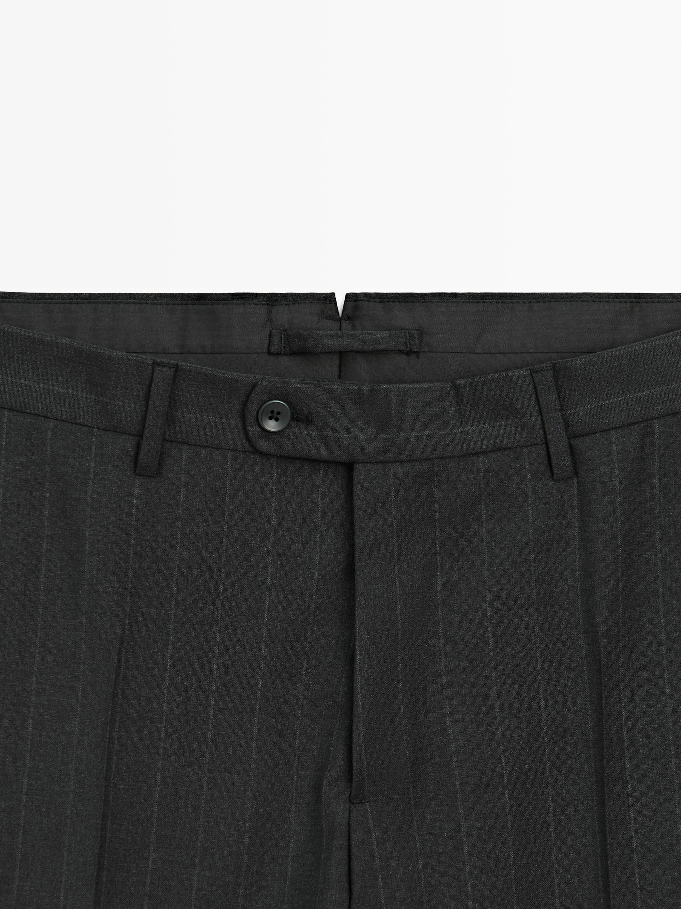 Pinstriped cool wool suit trousers — GREY