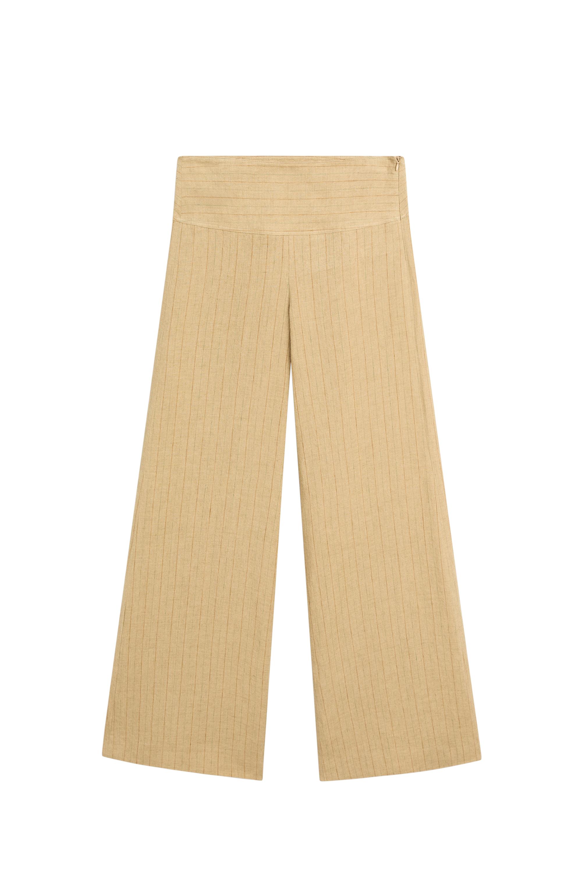 100% linen mid-waist flare pants — SAND