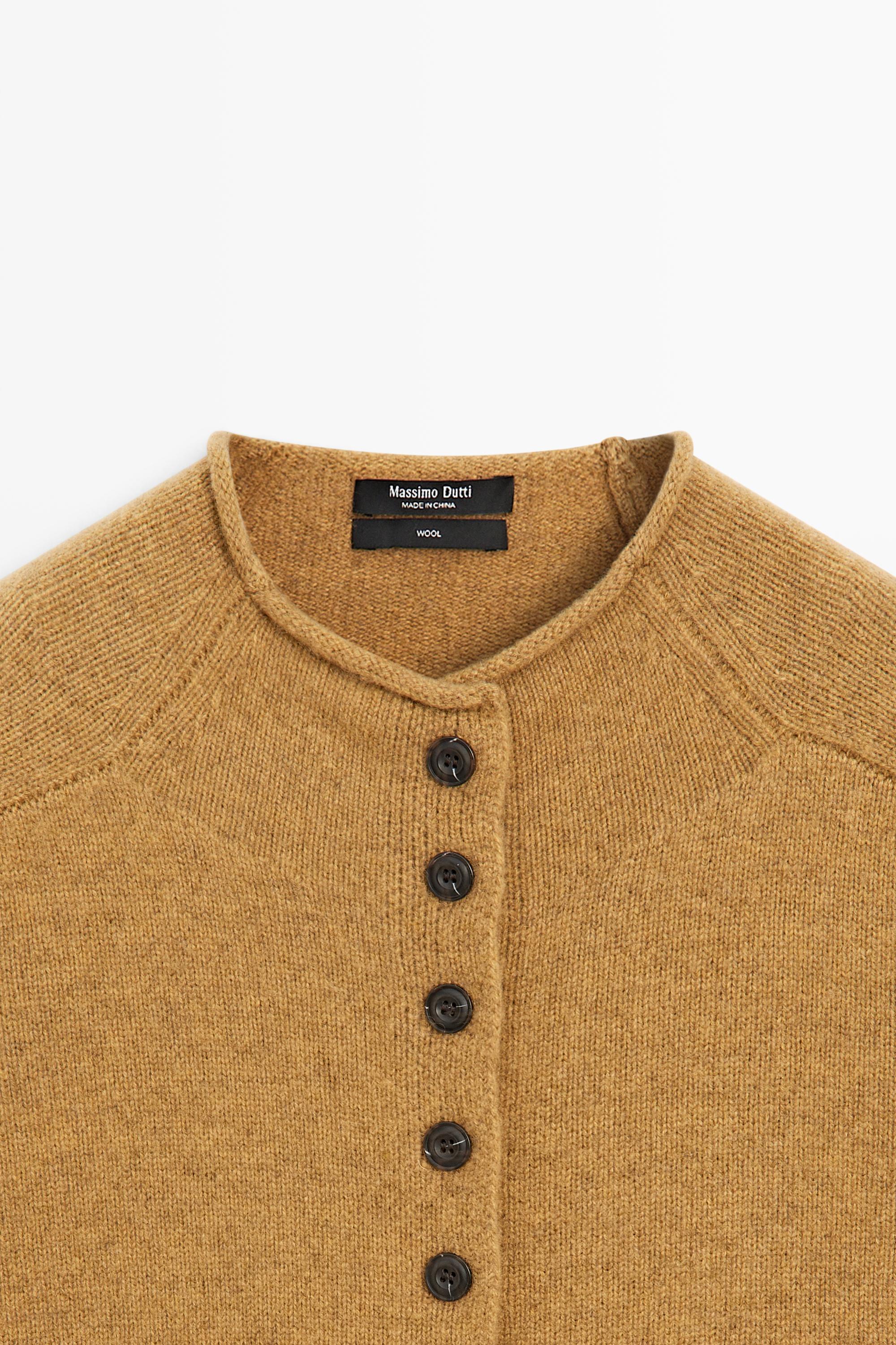 100% wool funnel neck knit cardigan — OIL
