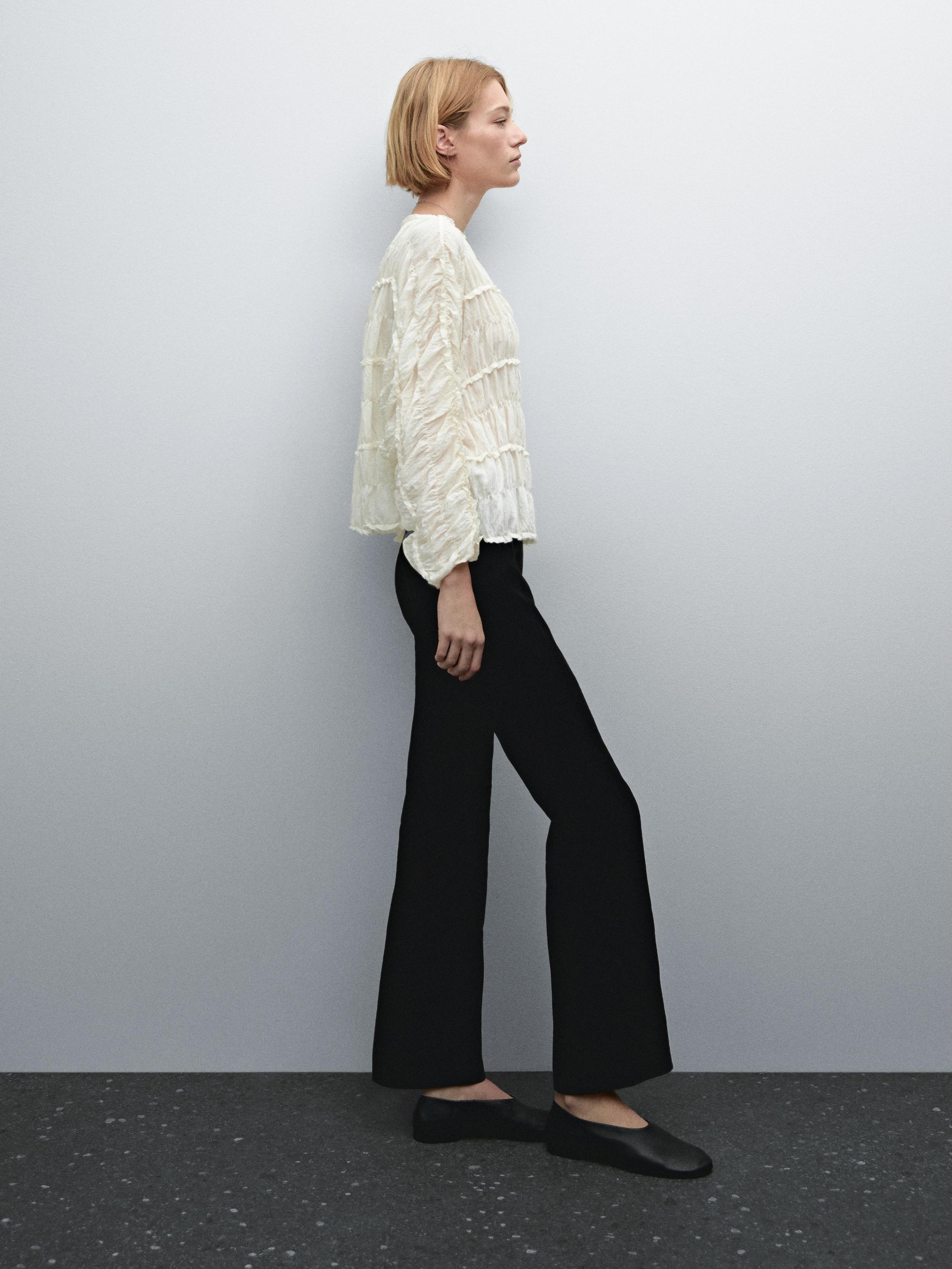 Stretch suede leather flared trousers