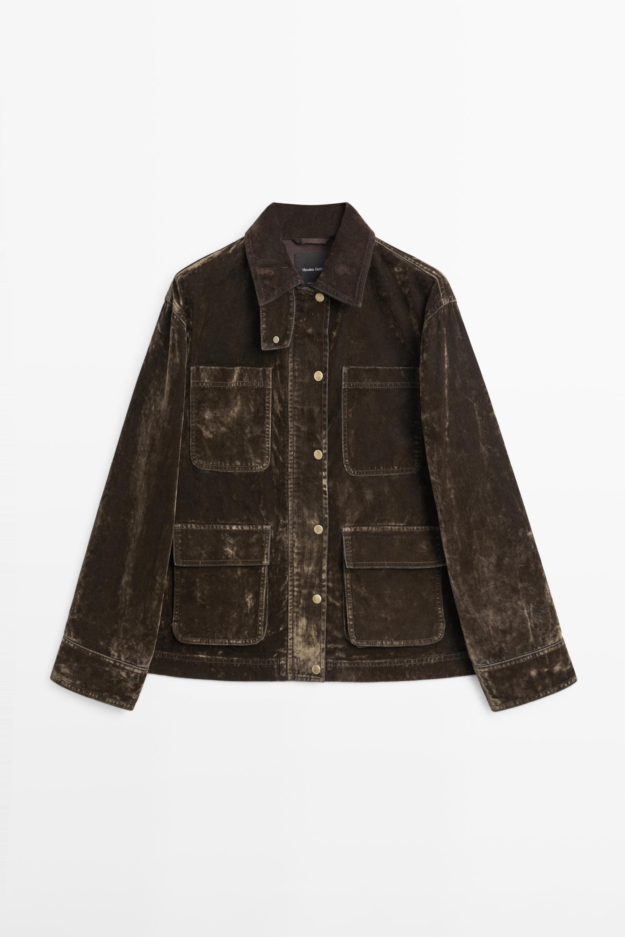 Flocked denim jacket with collar detail — KHAKI