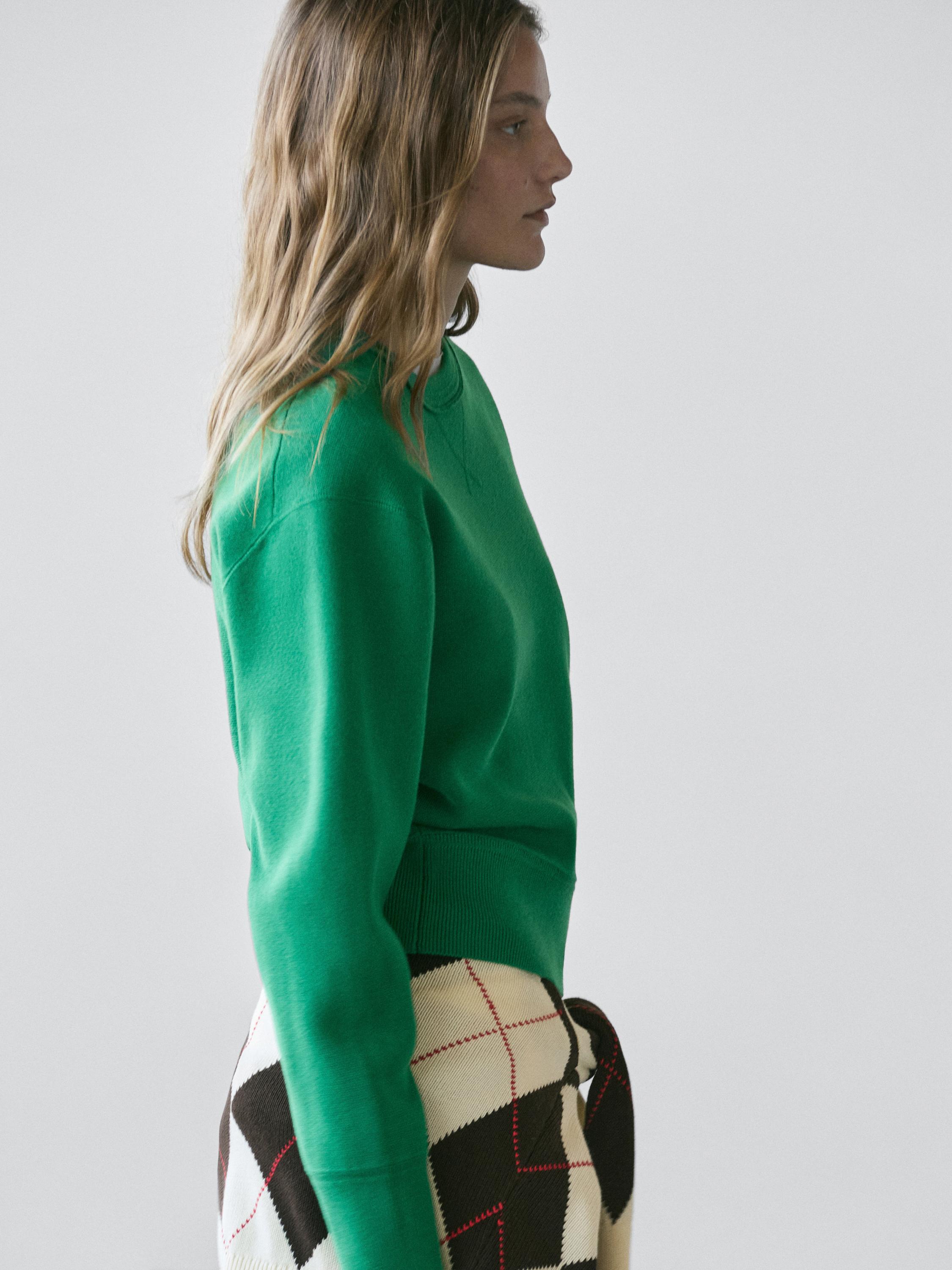 Cotton blend knit sweater — Green billiard