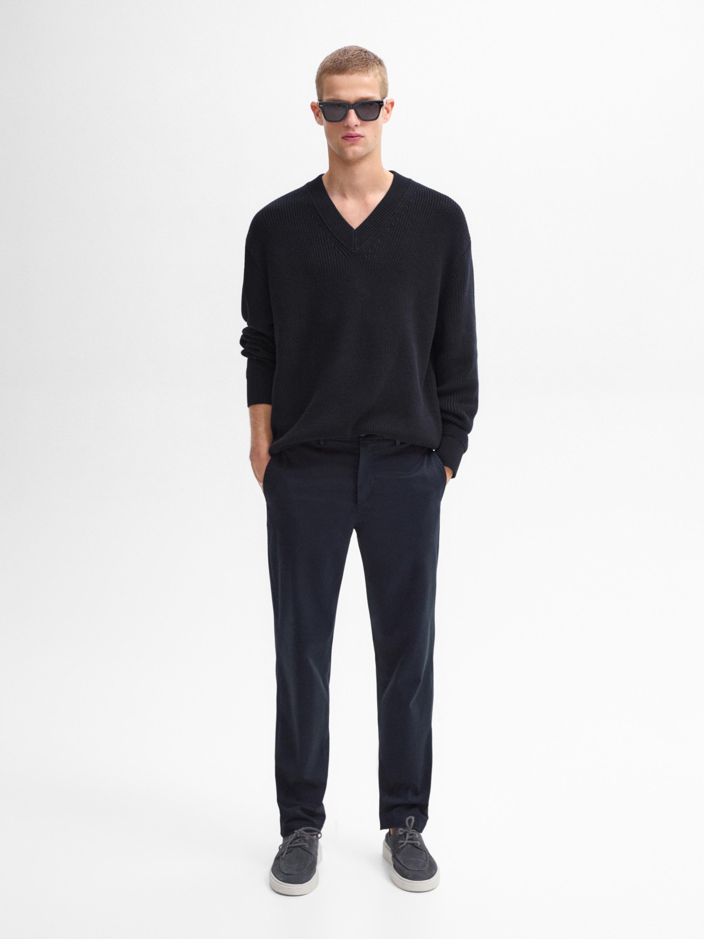 Cotton blend tapered fit trousers