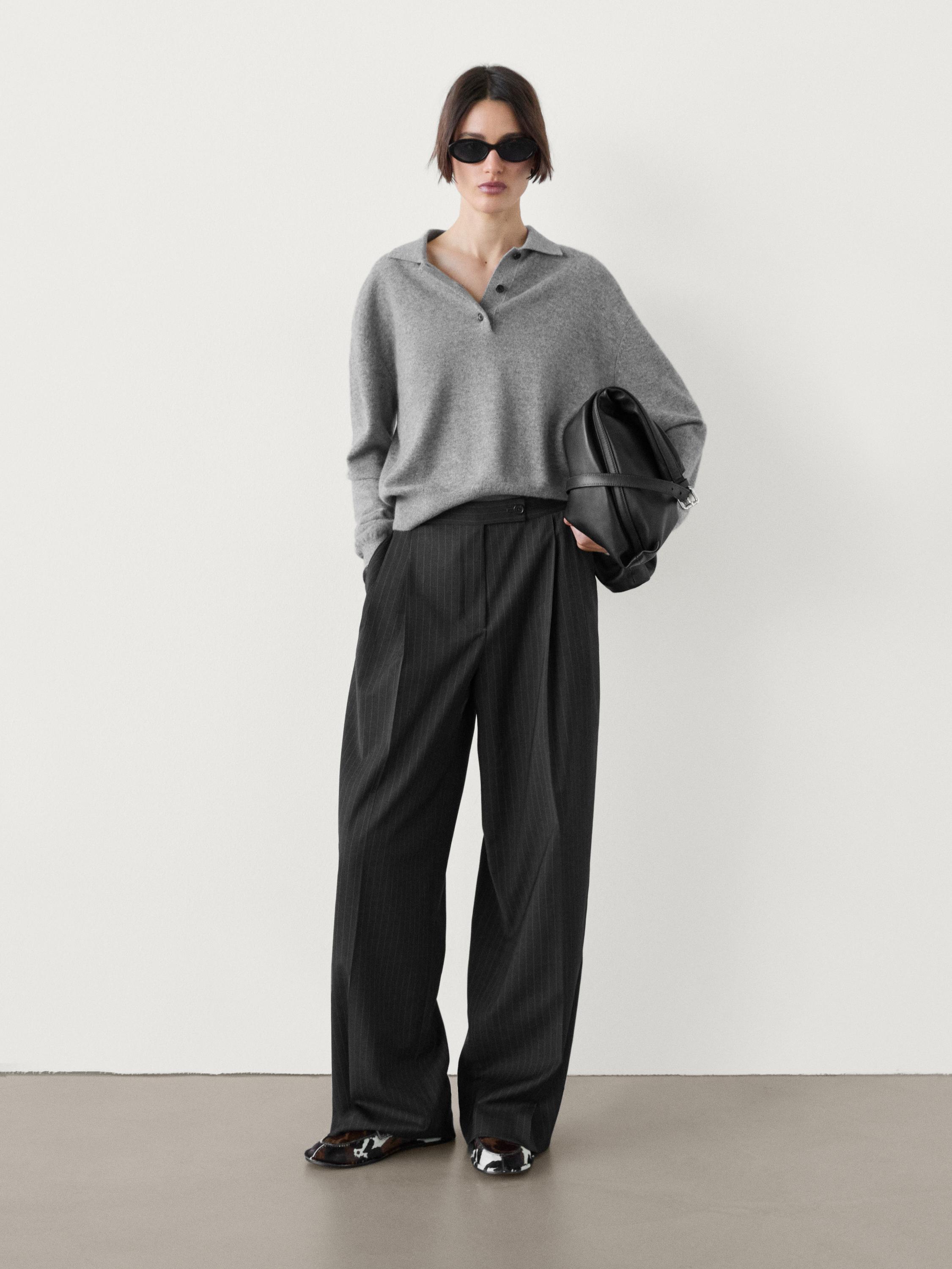 Pinstripe pleated trousers