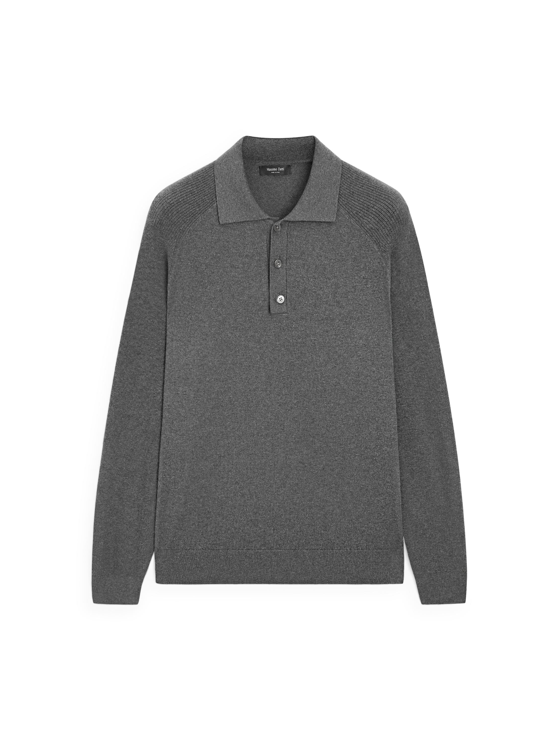 Cotton blend knit polo sweater — MEDIUM GREY