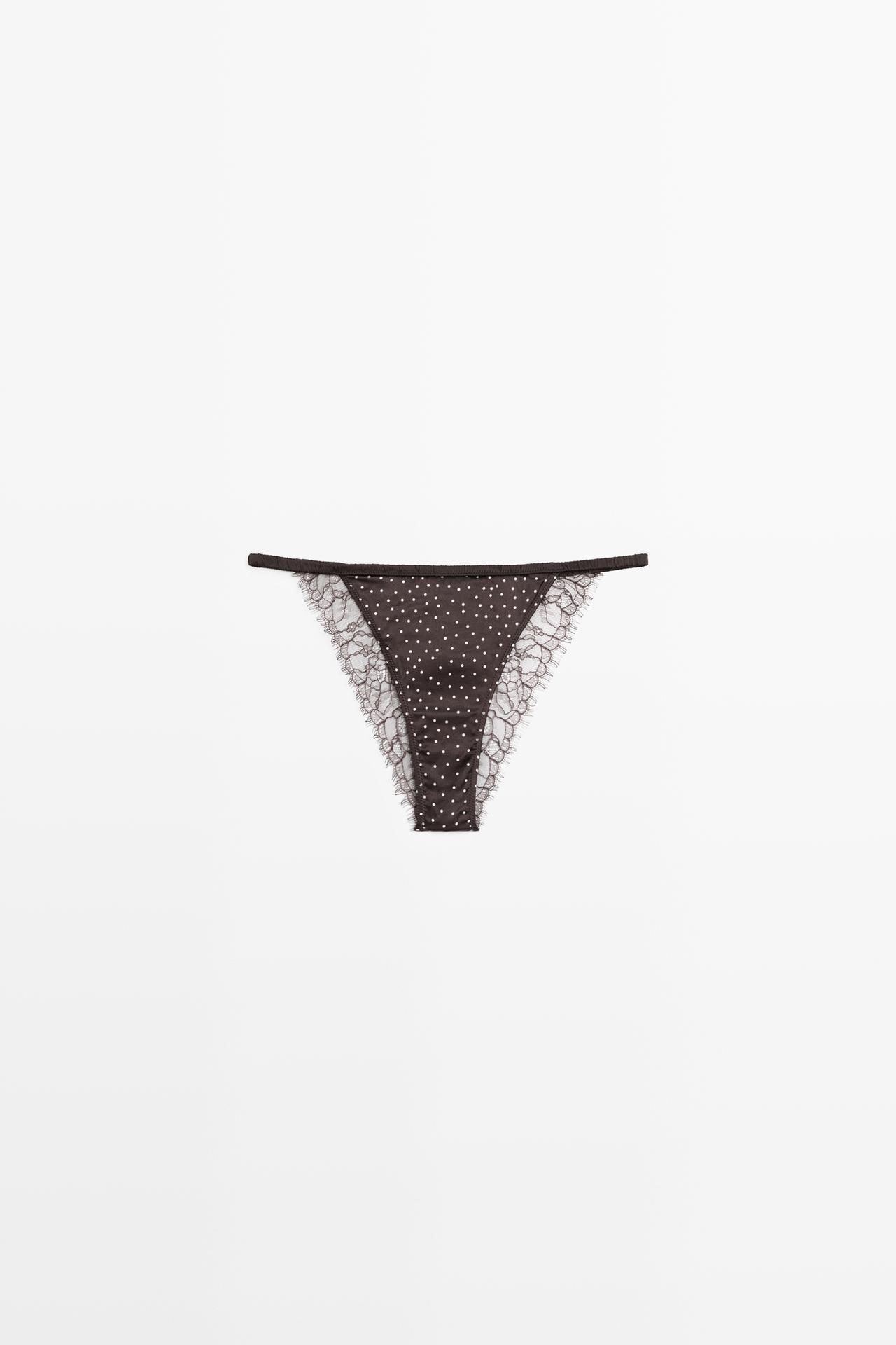 Polka dot briefs with lace detail — BROWN