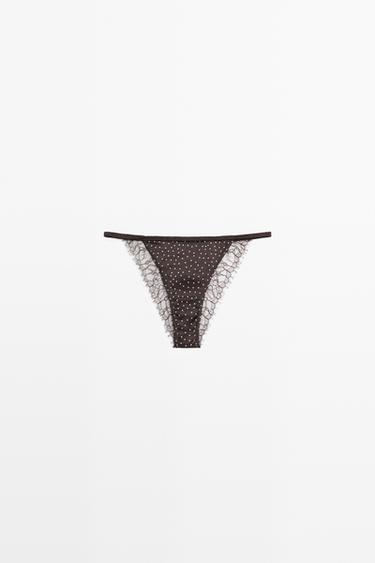 Polka dot briefs with lace detail — BROWN 2