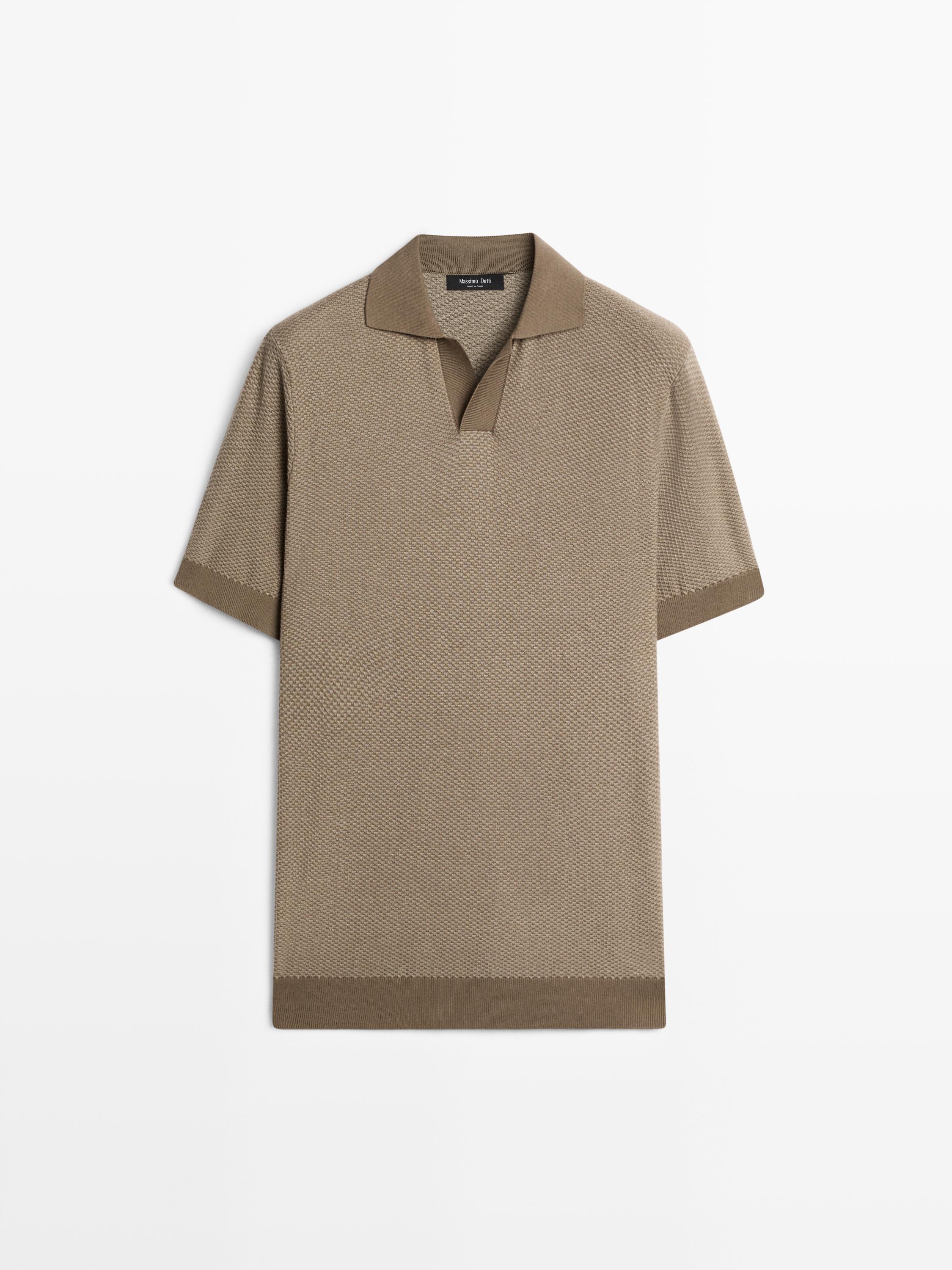 100% cotton textured knit polo sweater — MOLE BROWN