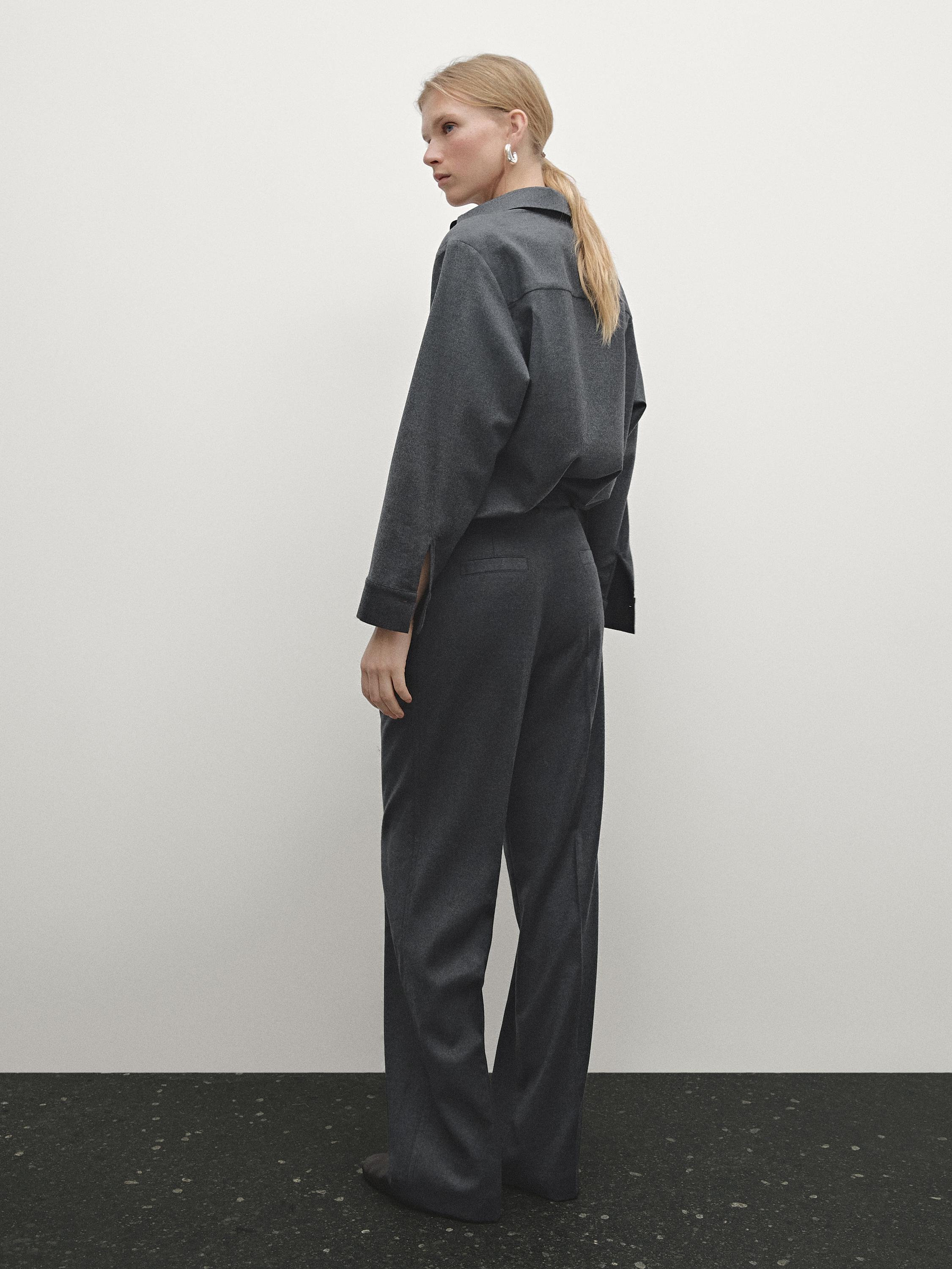 Flannel trousers with elastic detail