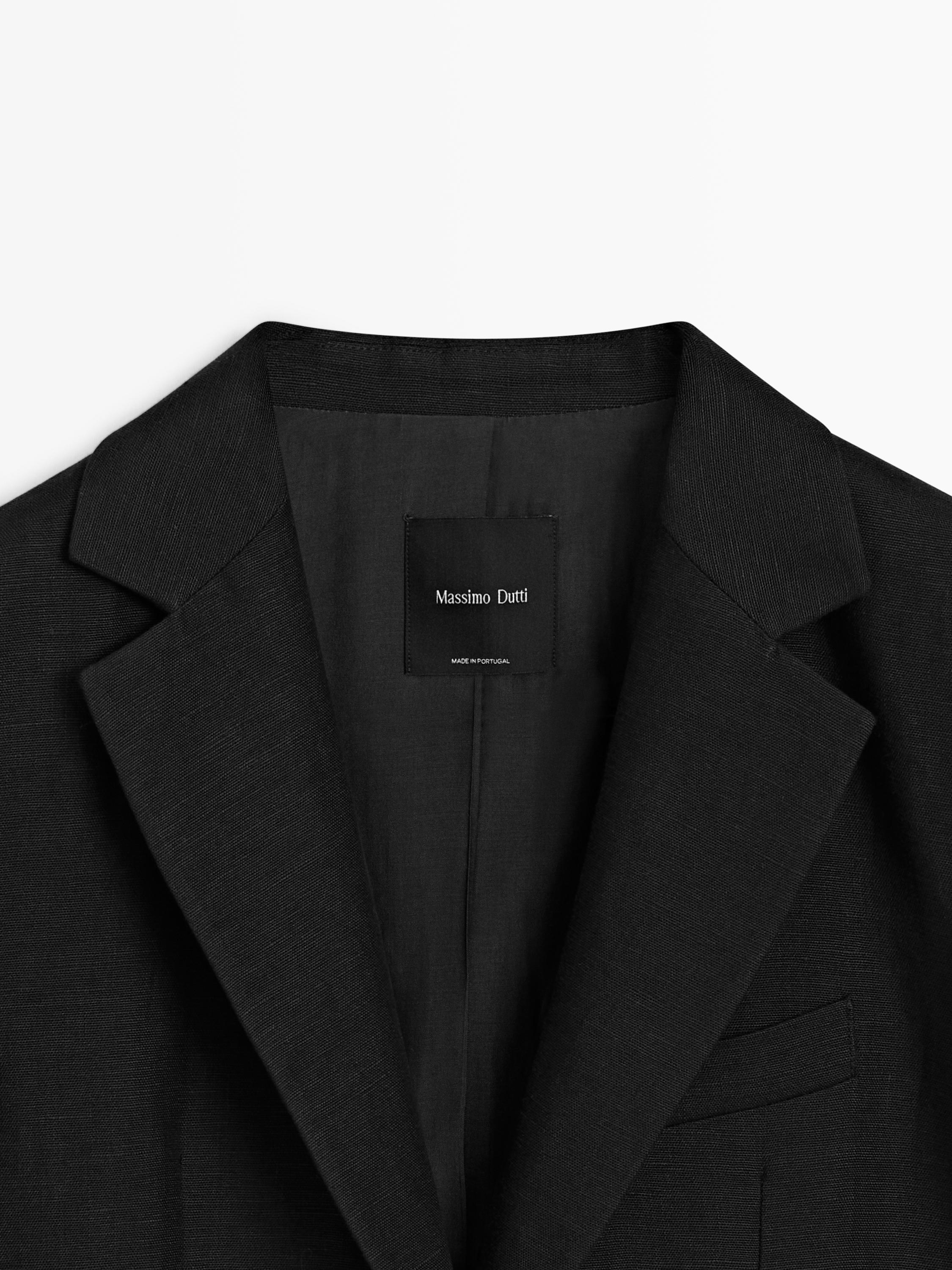 100% linen blazer with pockets — BLACK