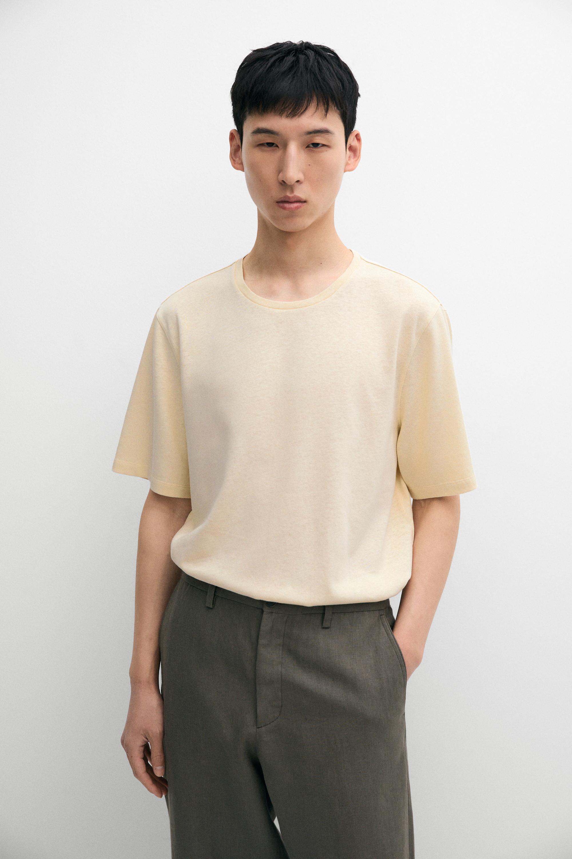 Short sleeve linen and cotton T-shirt — YELLOW