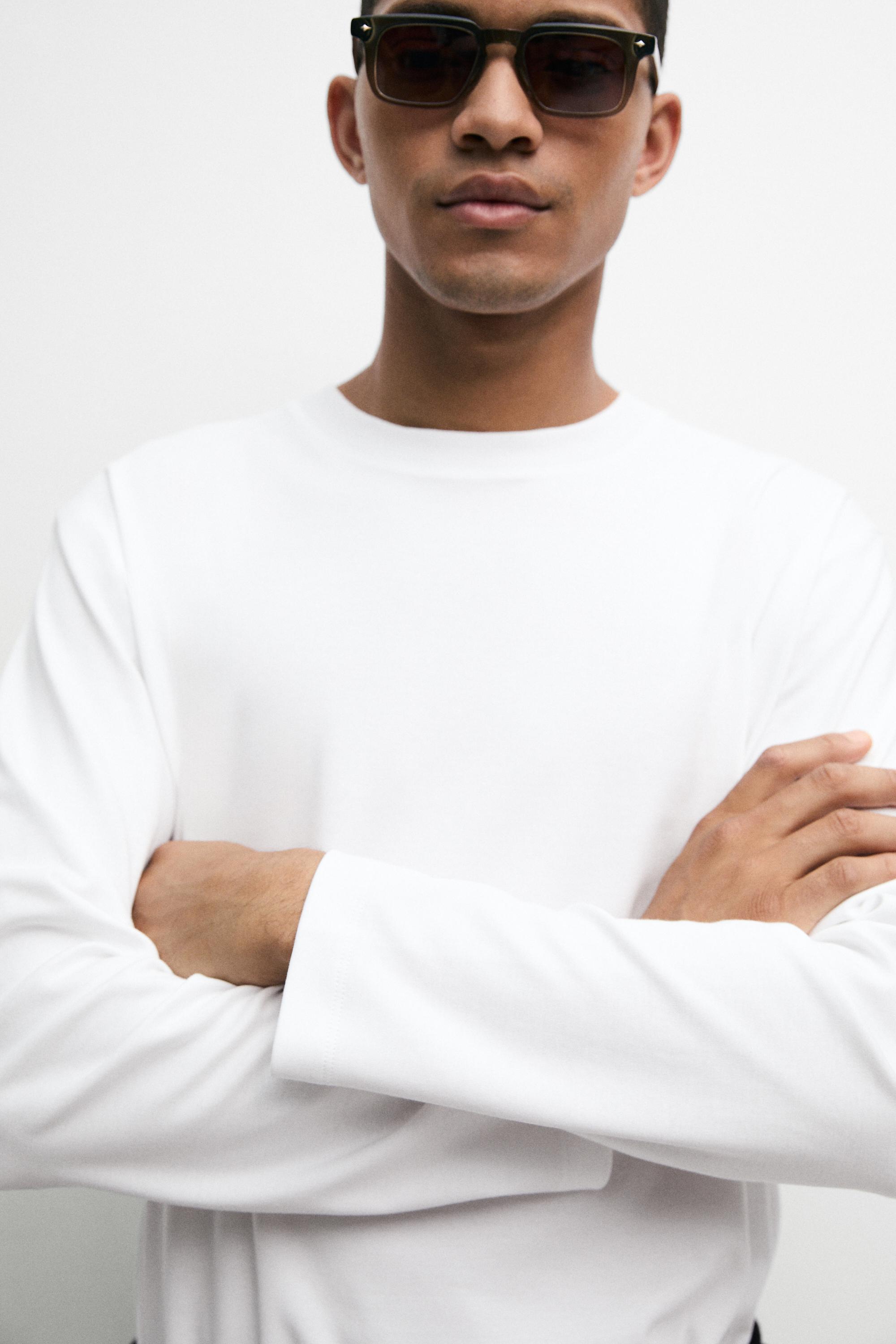 100% cotton long sleeve T-shirt — WHITE