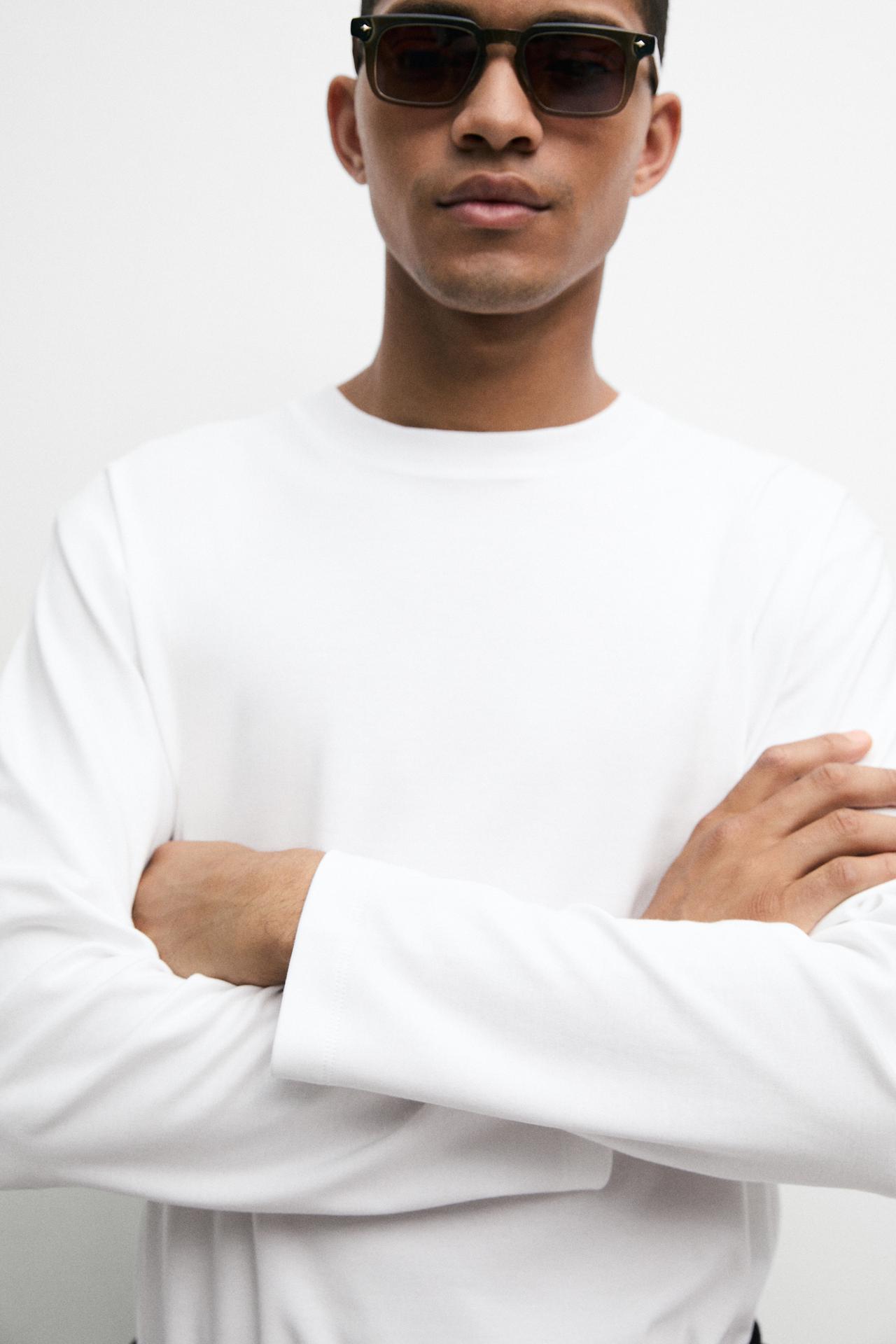 100% cotton long sleeve T-shirt — WHITE