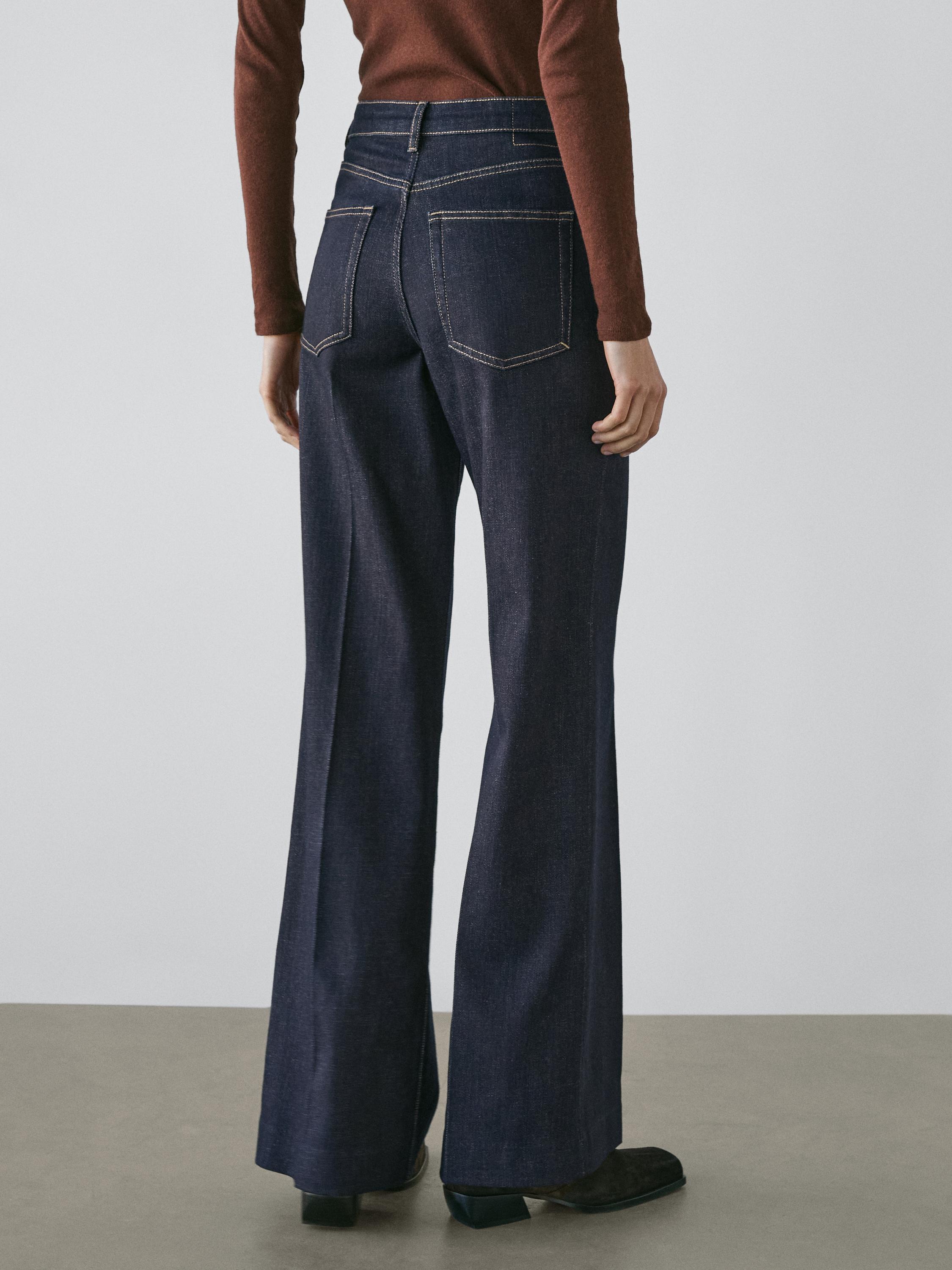 Flared high-waist jeans — DARK BLUE