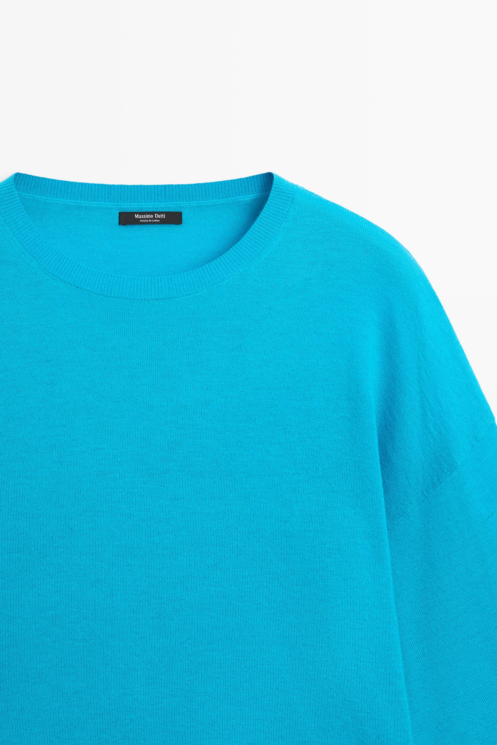 Round neck knit sweater — TURQUOISE