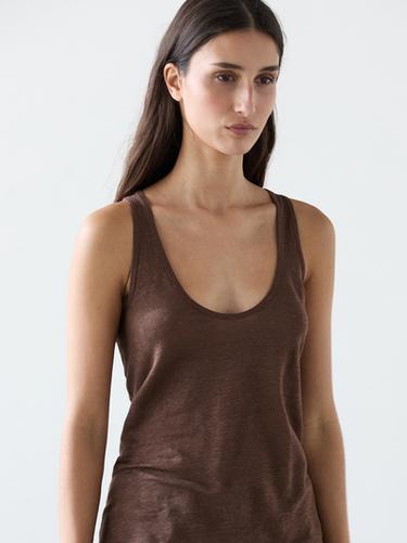 Flowing 100% linen top — Chocolate 3