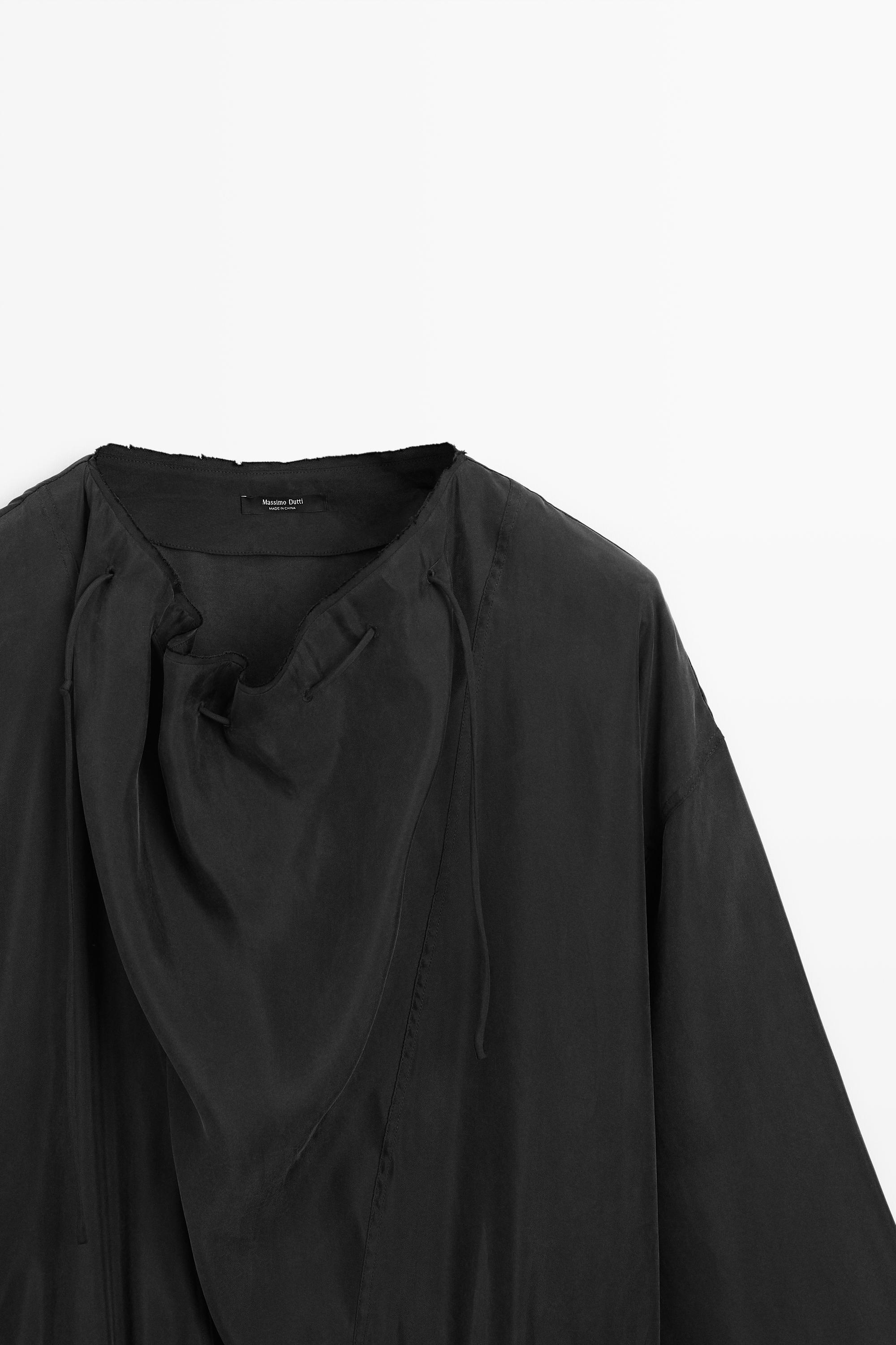 Fluid midi dress with collar detail — BLACK