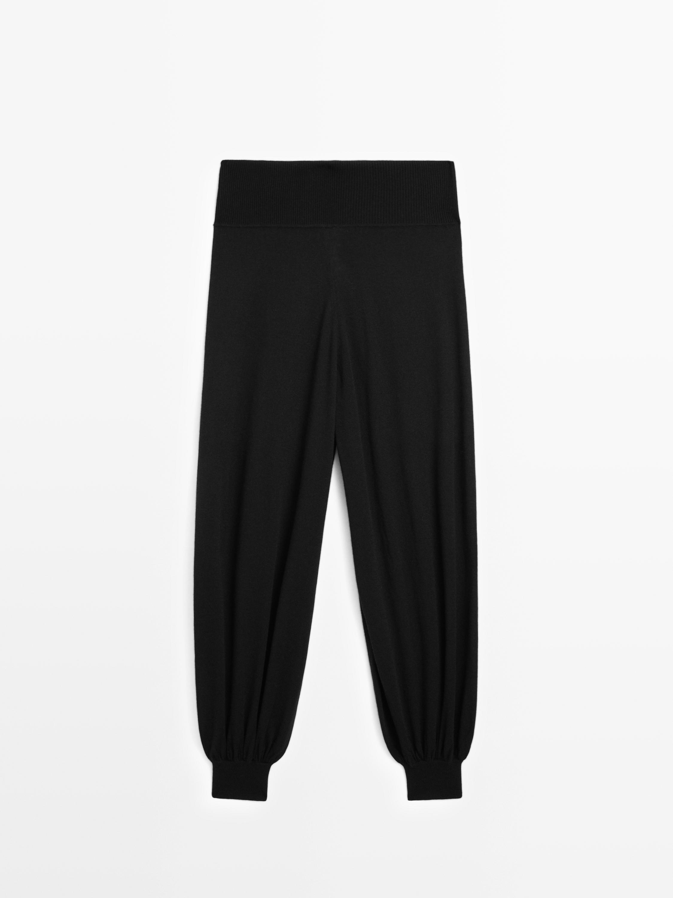 Wool blend knit sarouel trousers — BLACK