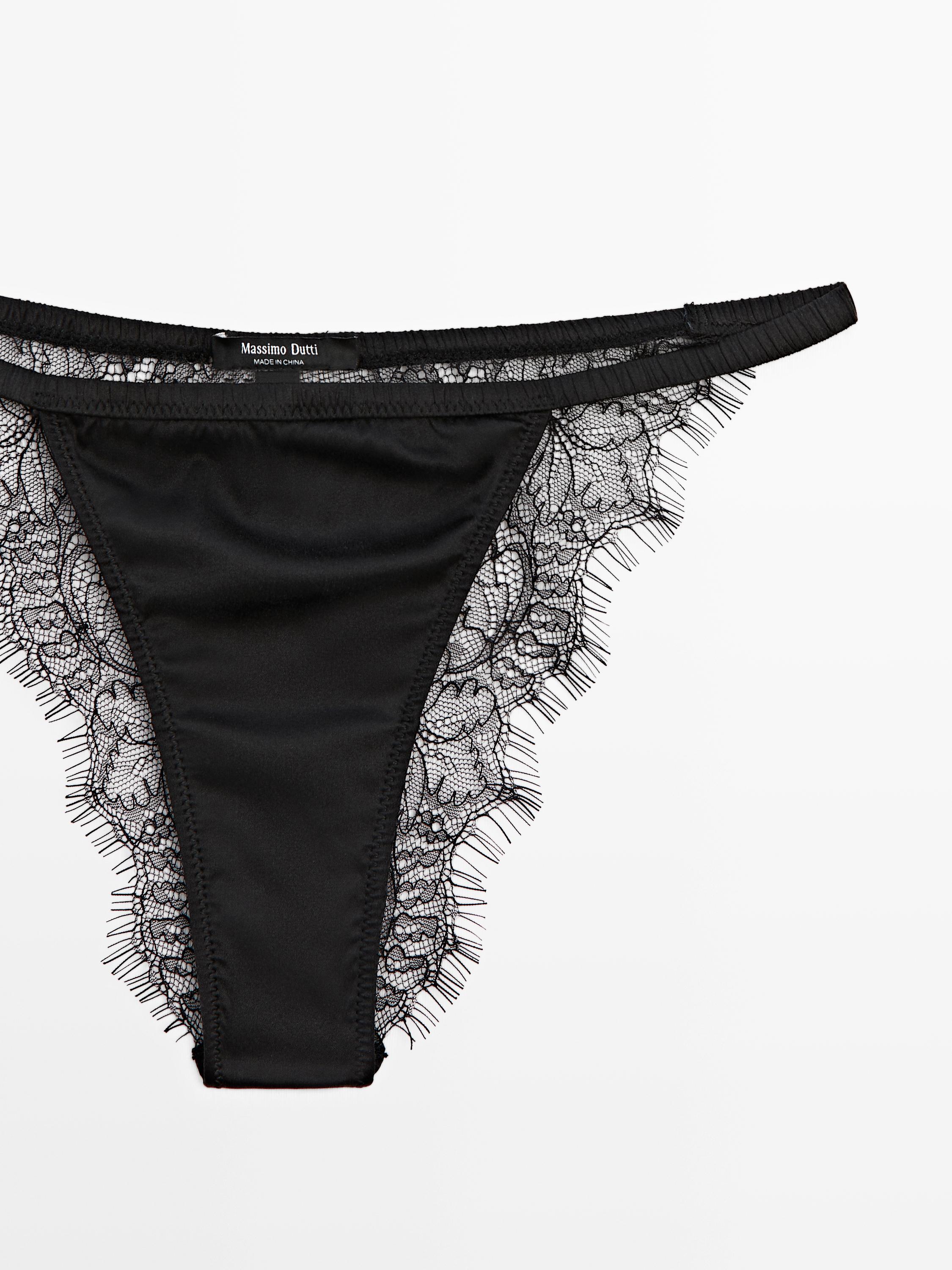 Silk blend briefs with lace detail — BLACK