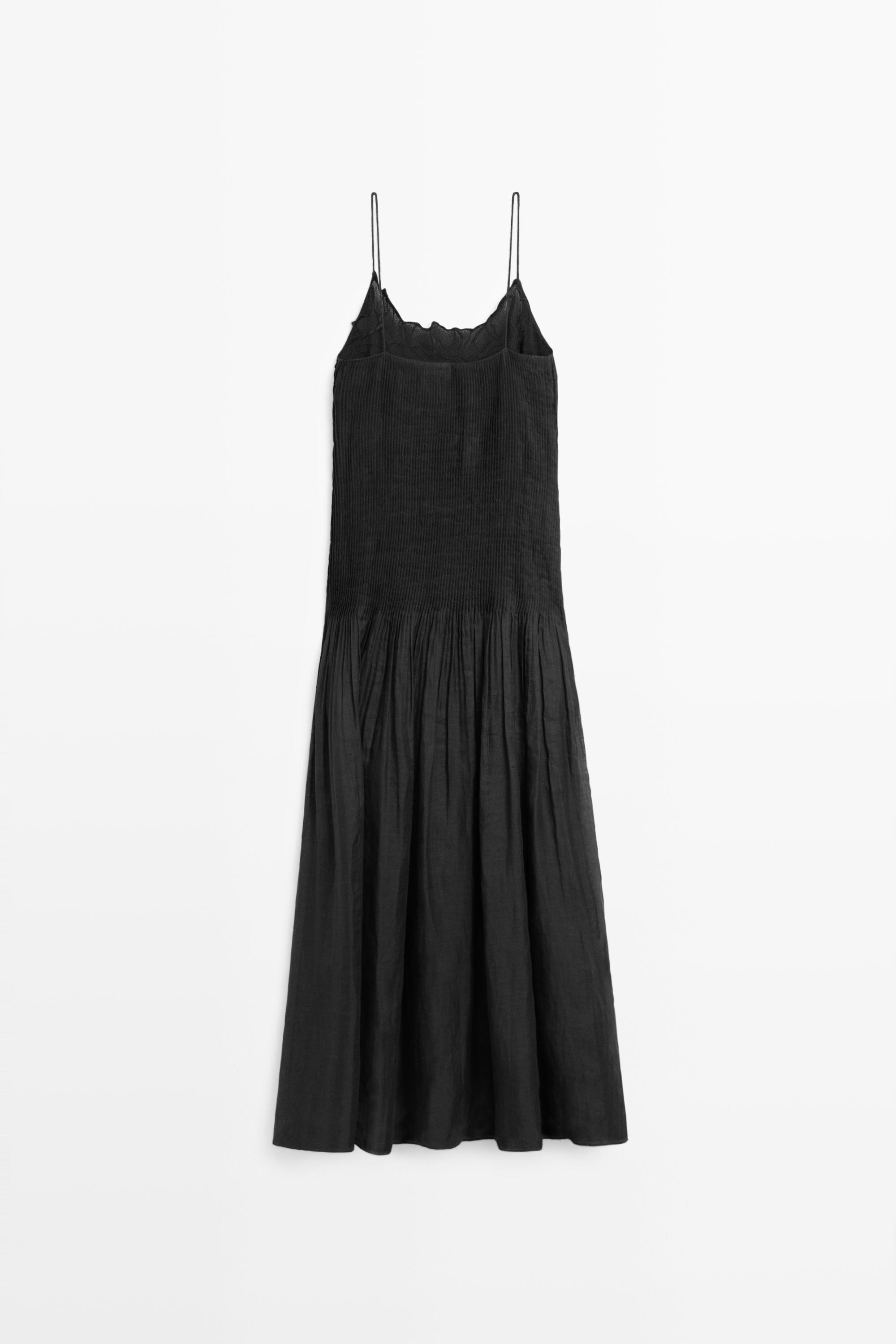 Flowing embroidered midi dress with pintuck detail  Black  Dress |  Massimo Dutti