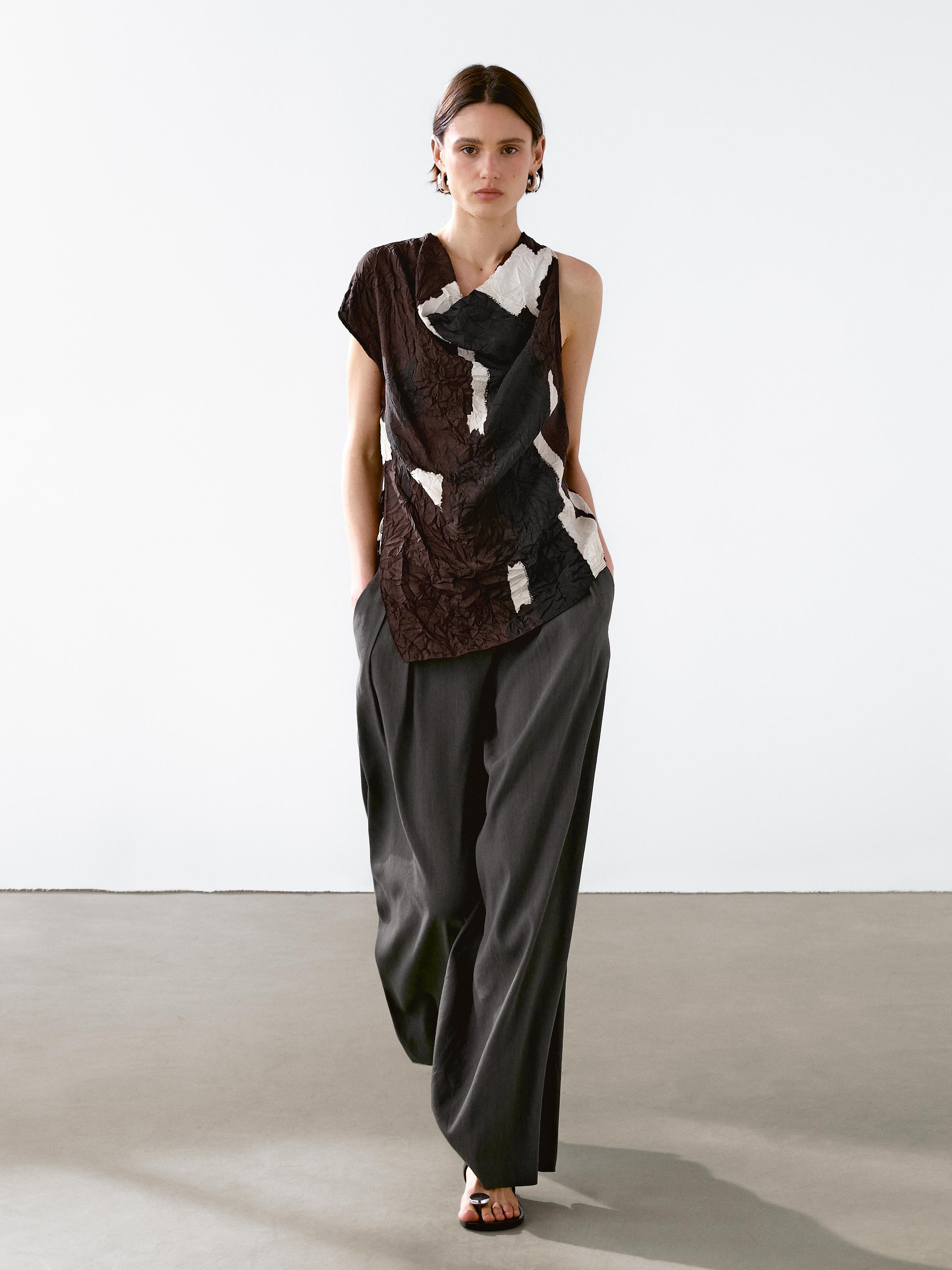 Colour block top with fabric detail