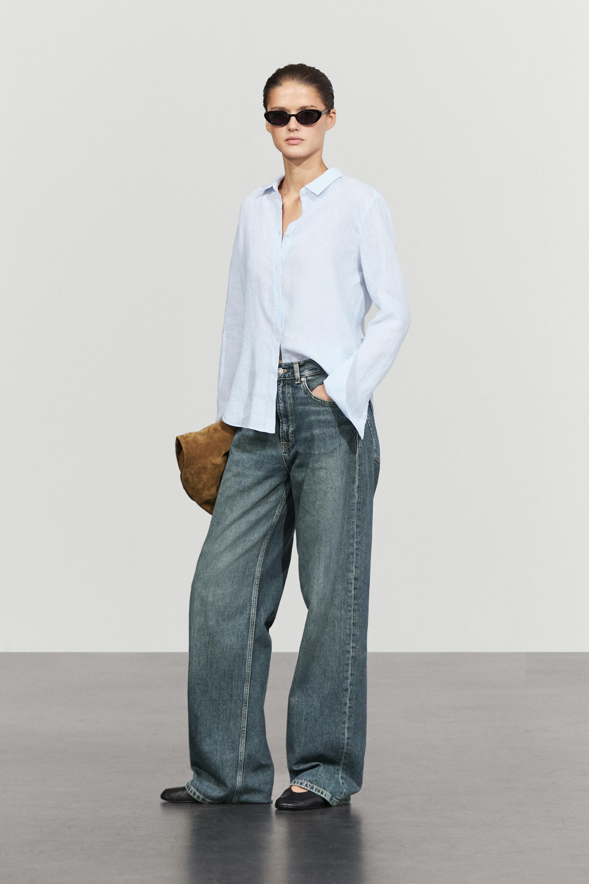 Regular fit 100% linen pinstriped shirt — SKY BLUE