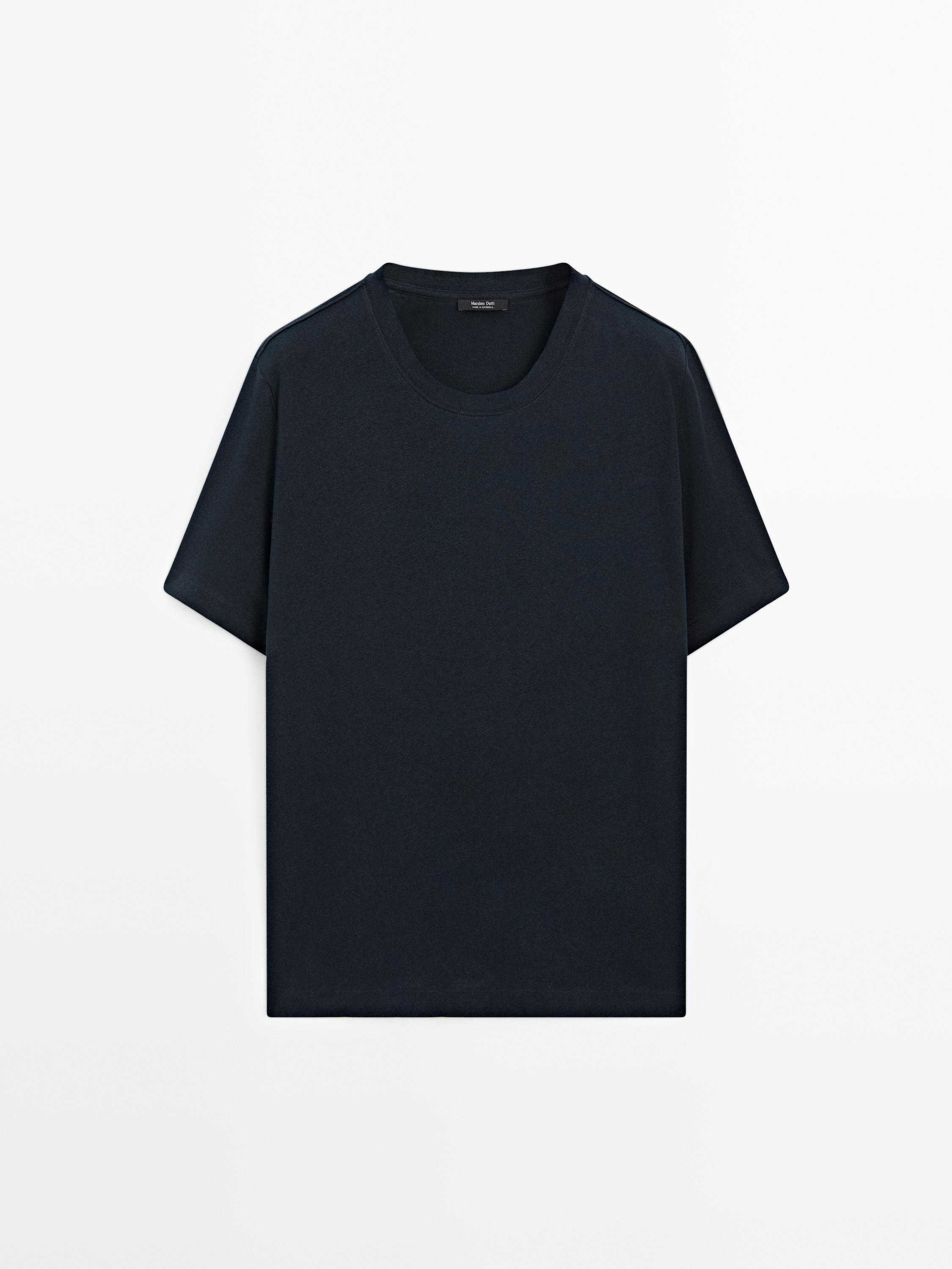 Camiseta manga curta con liño e algodón