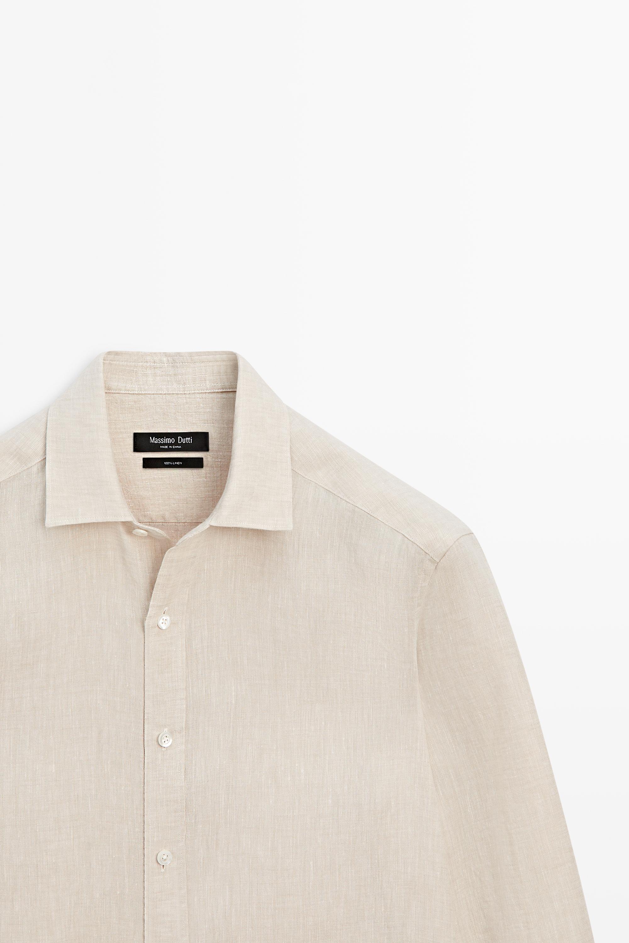 Regular fit 100% linen delavé shirt — BEIGE