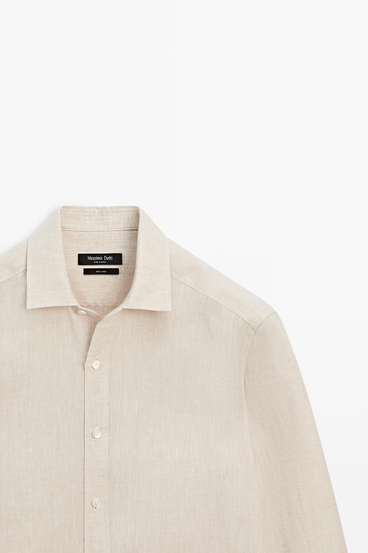 Regular fit 100% linen delavé shirt — BEIGE