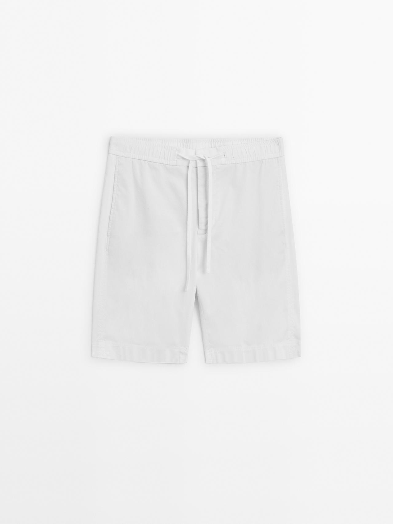 Massimo Dutti - Heren - Bermuda Van Katoen- En Linnenmix Met Koord - Wit - M