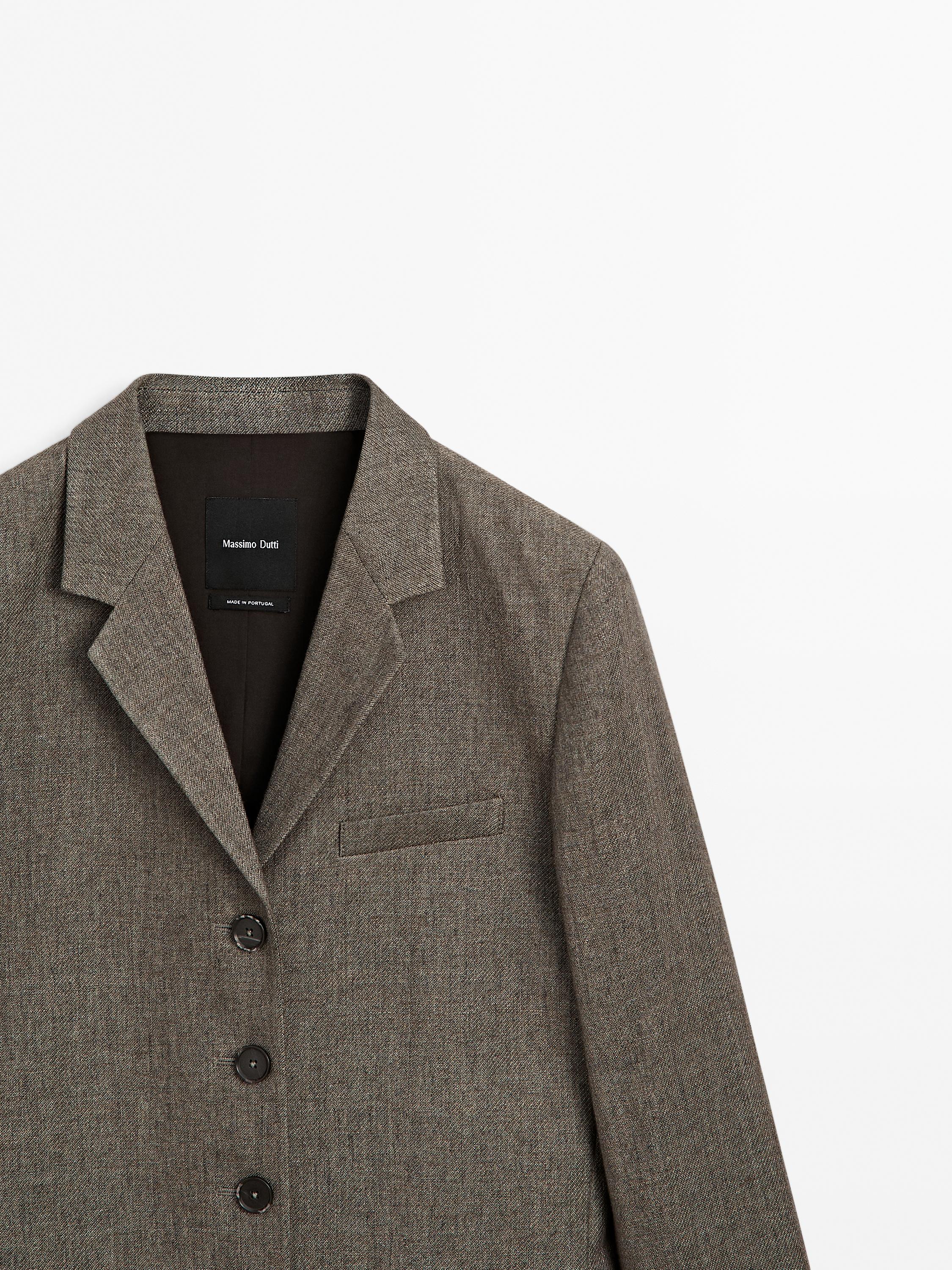 Long linen blend melange blazer