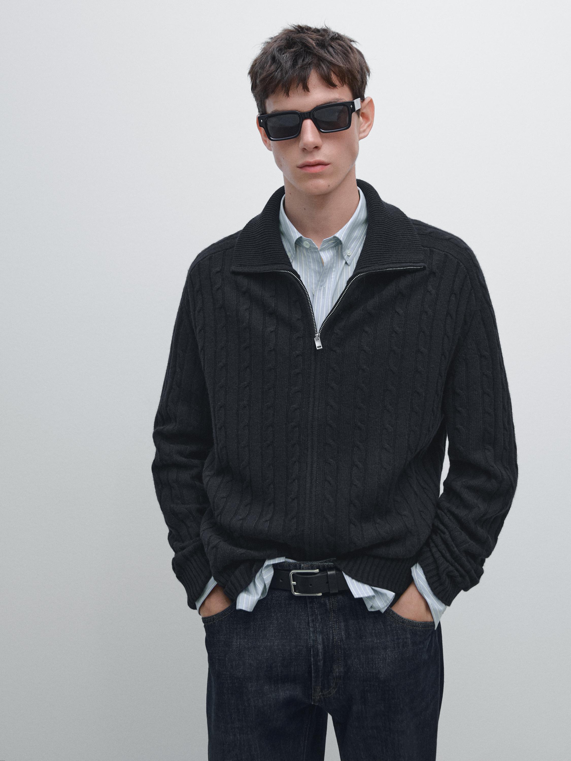 Cárdigan cremallera trenzado 100% lana