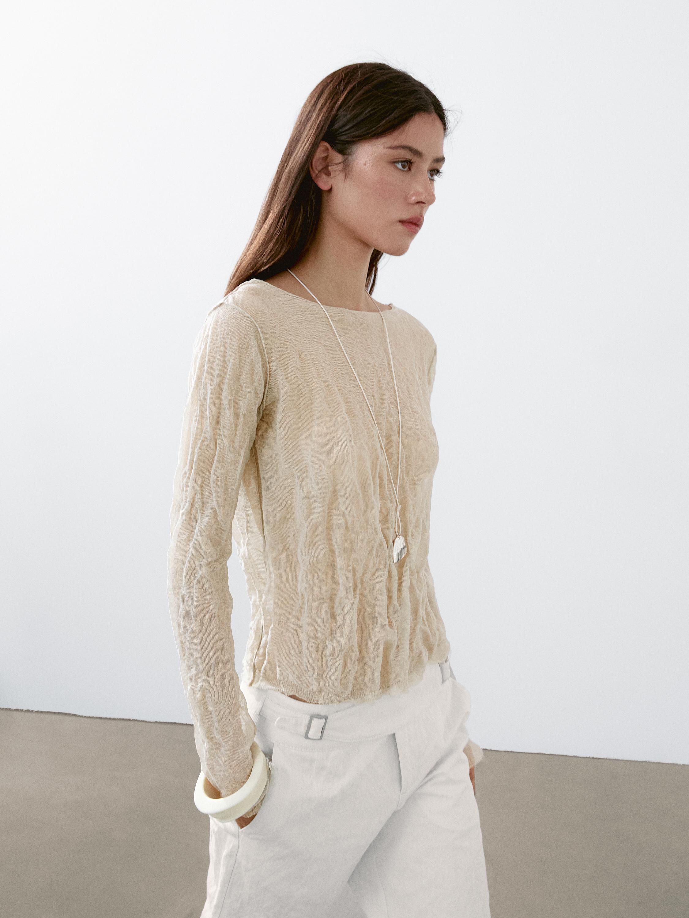 Creased-effect long sleeve T-shirt