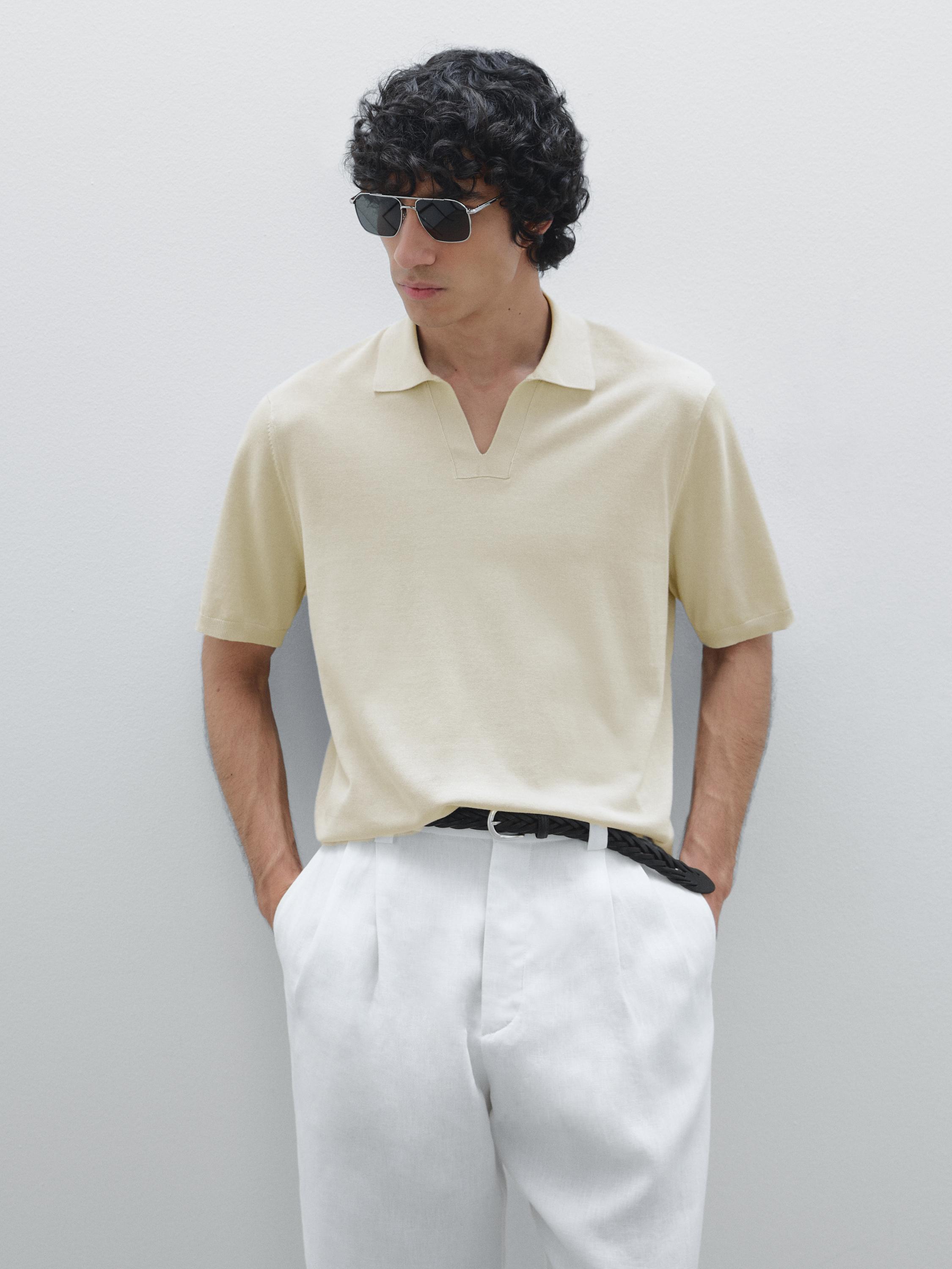 قميص بولو قطن بأكمام قصيرة