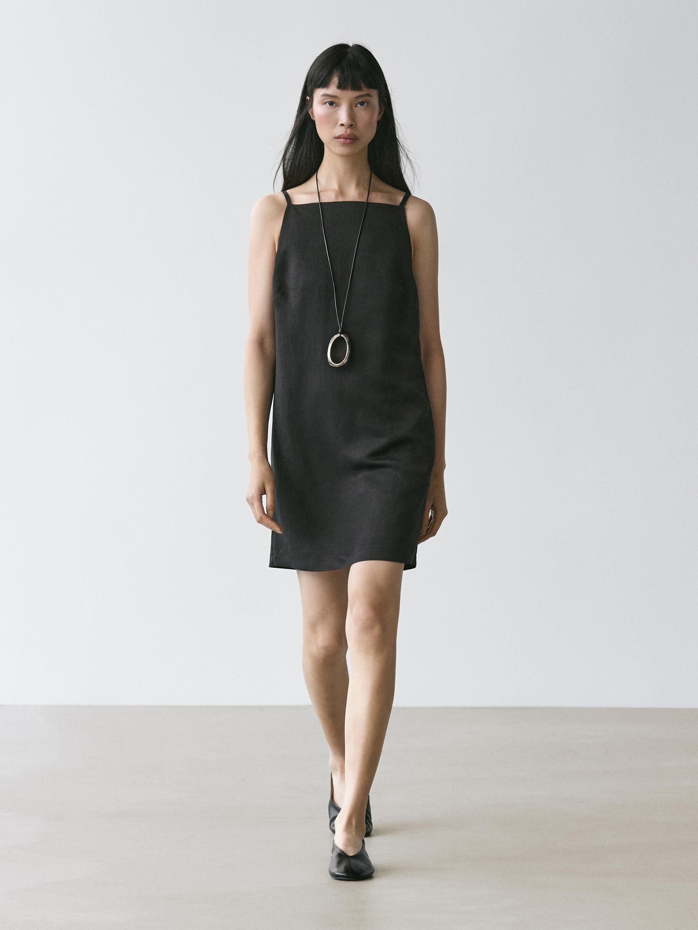 Thin strap mini dress — BLACK