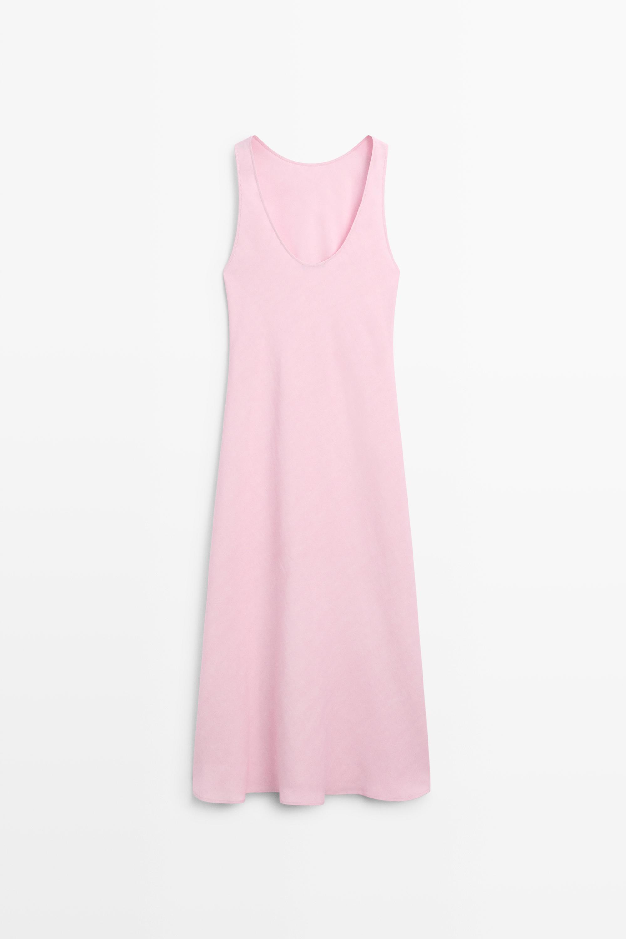 Flowing linen-blend midi dress — PASTEL PINK