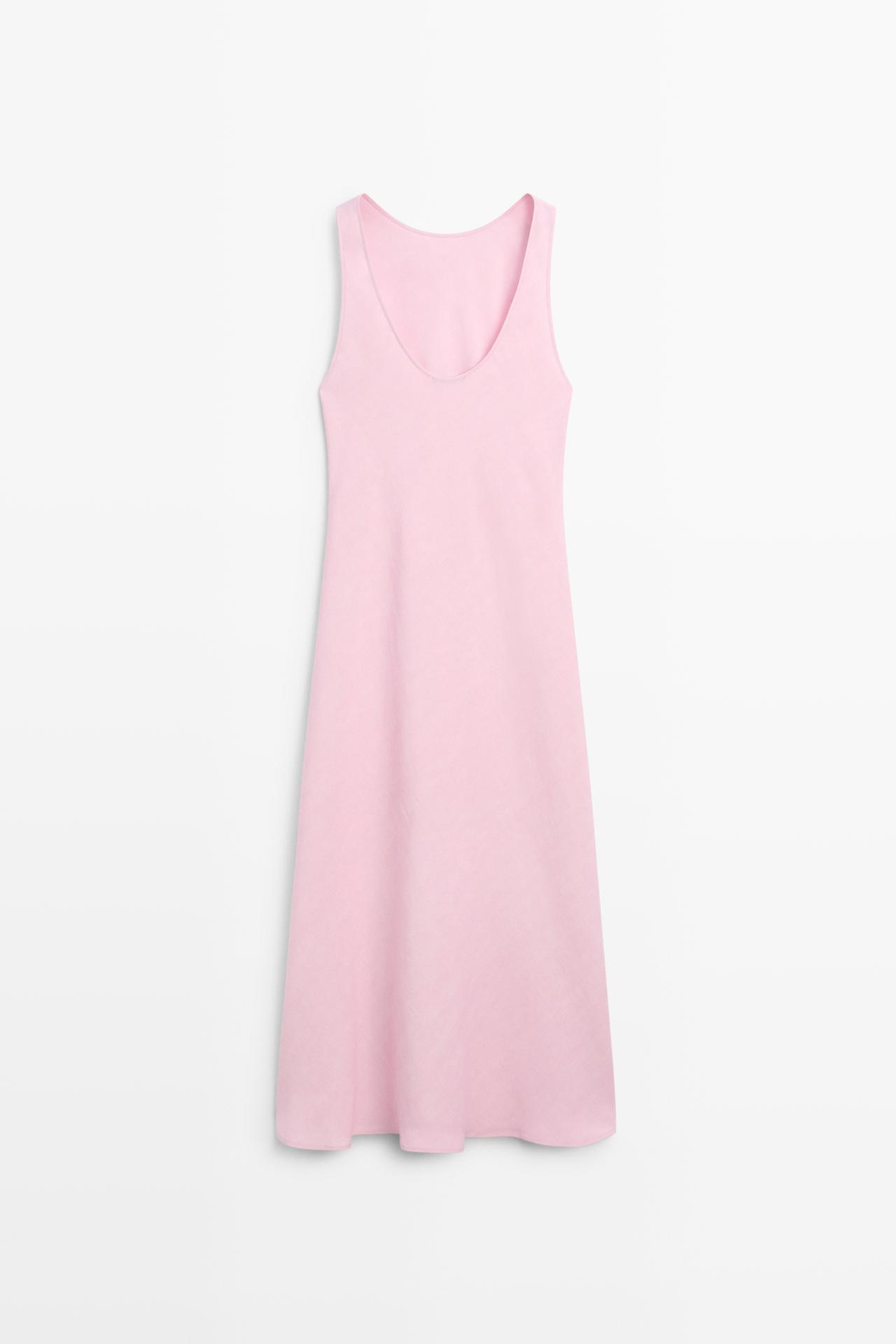 Flowing linen-blend midi dress — PASTEL PINK