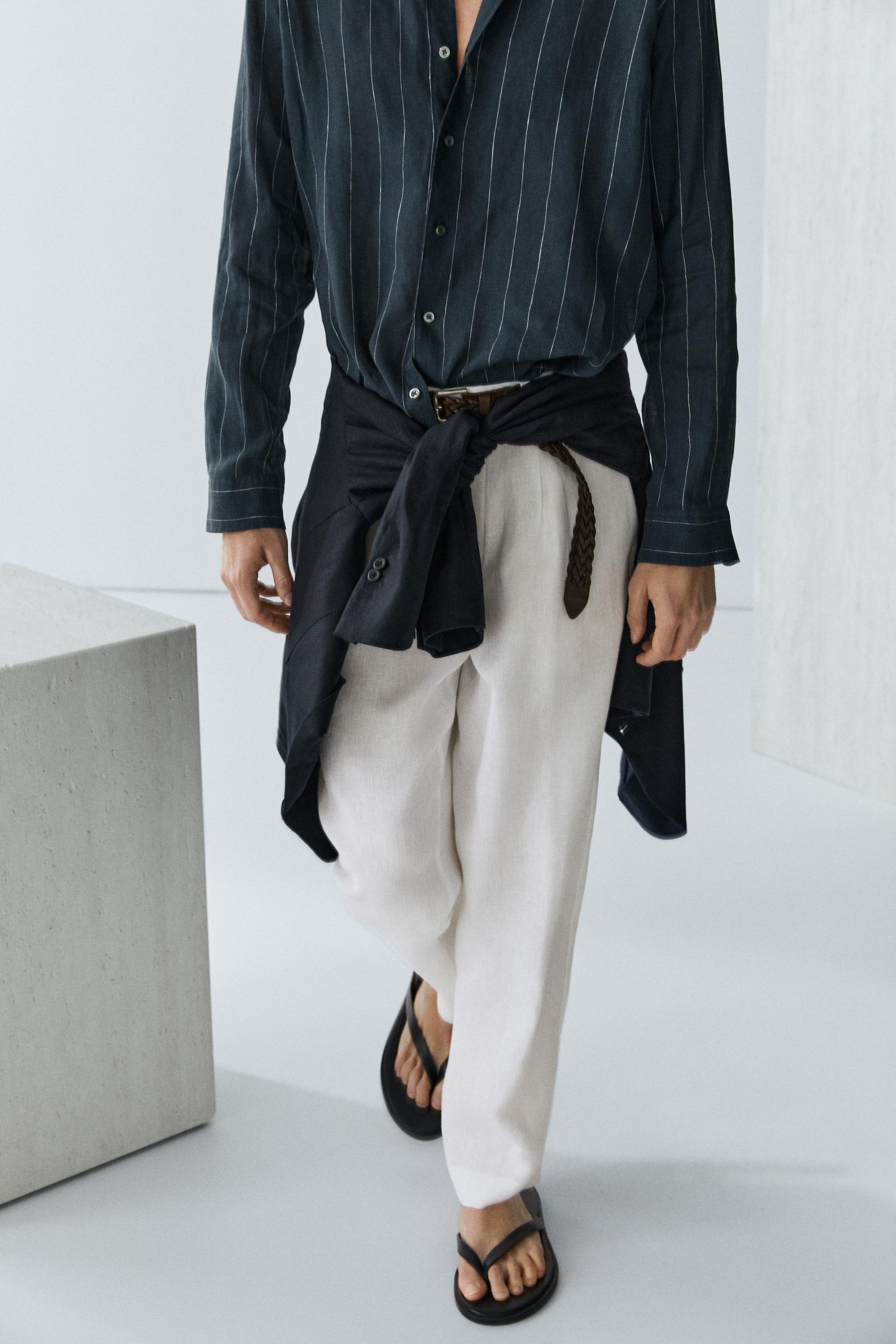 100% linen trousers with elasticated waist — WHITE