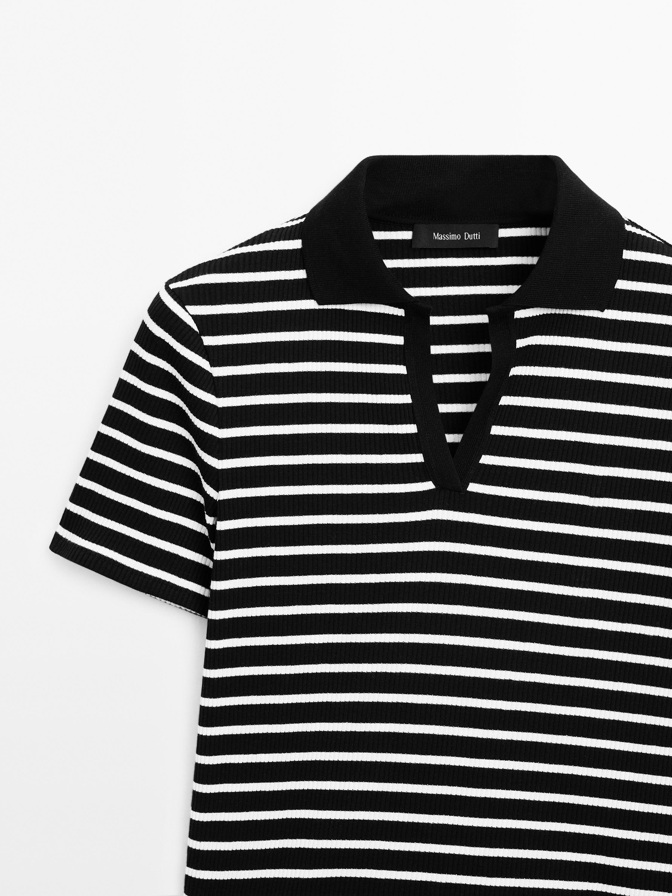 Striped cotton blend polo T-shirt