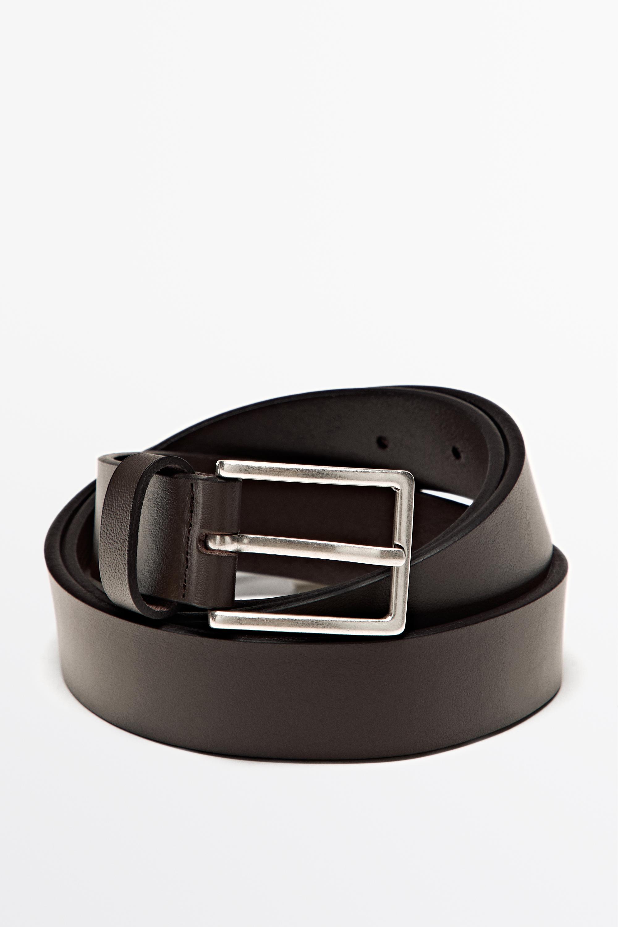 Nappa leather belt with rectangular buckle — BROWN
