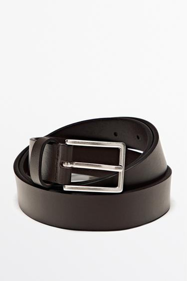 Nappa leather belt with rectangular buckle — BROWN 4