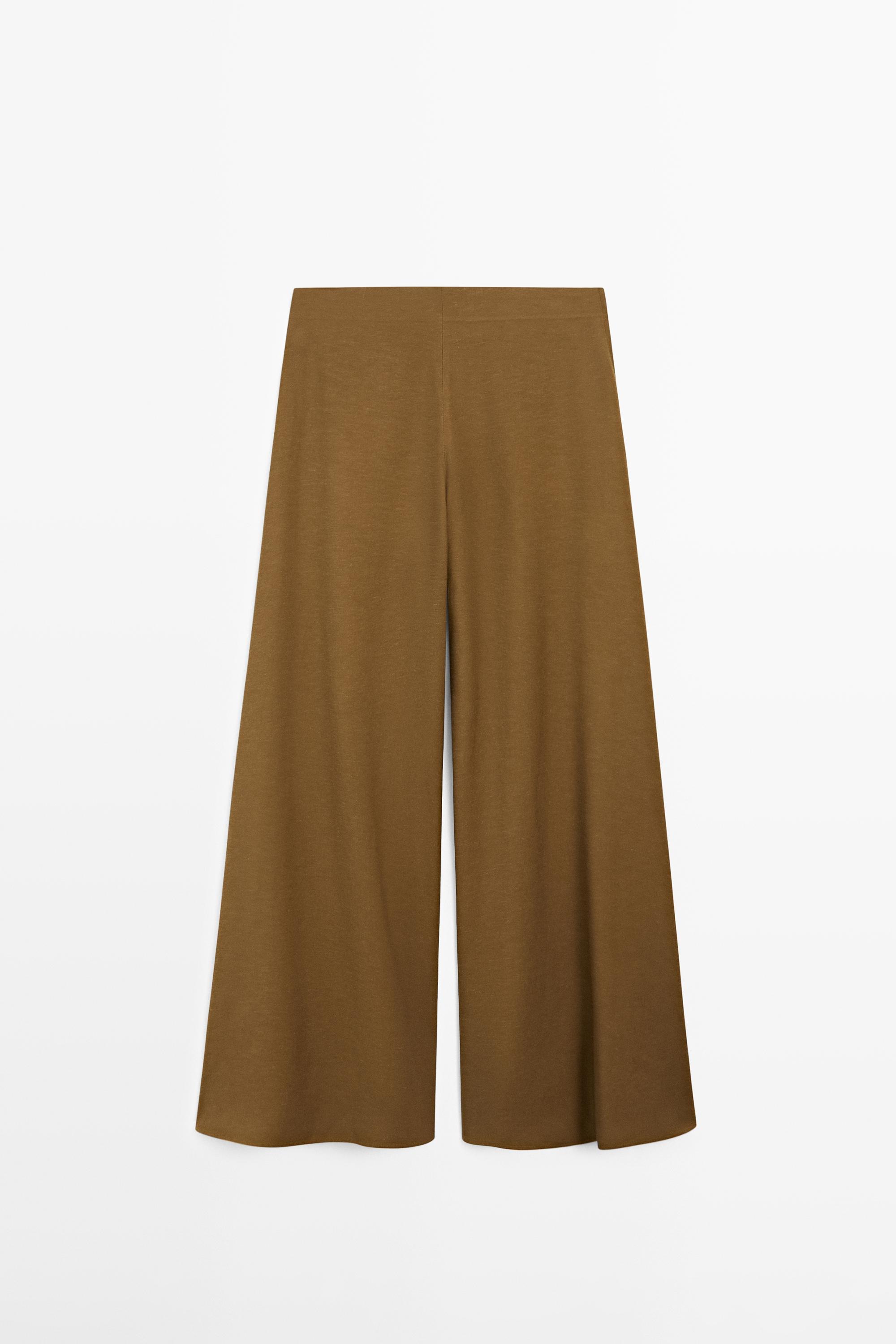 Flowing fabric wide-leg trousers — MOSS GREEN