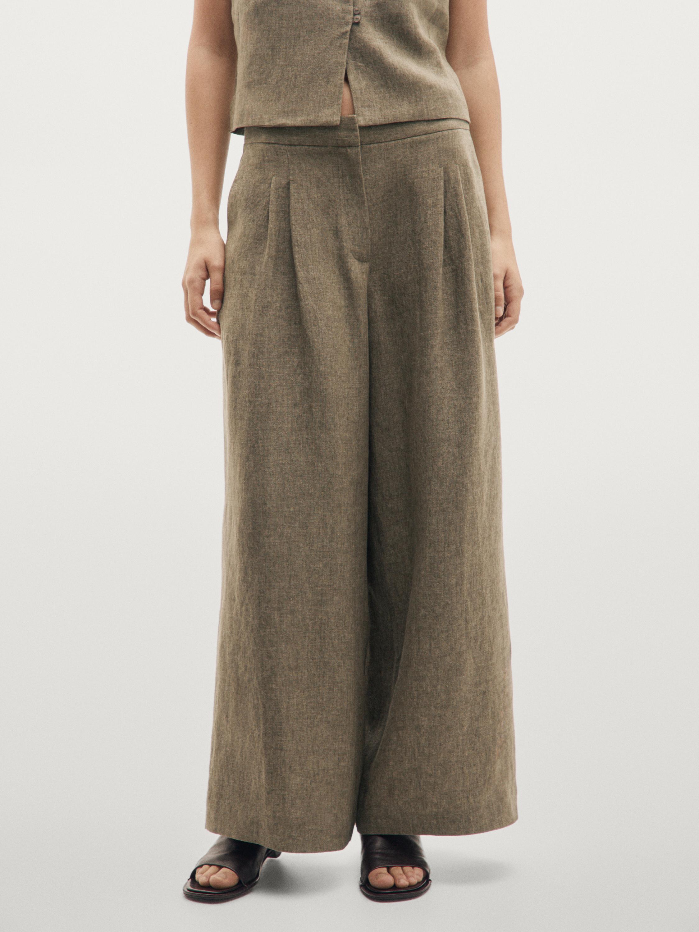 Pantalon large à pinces en lin