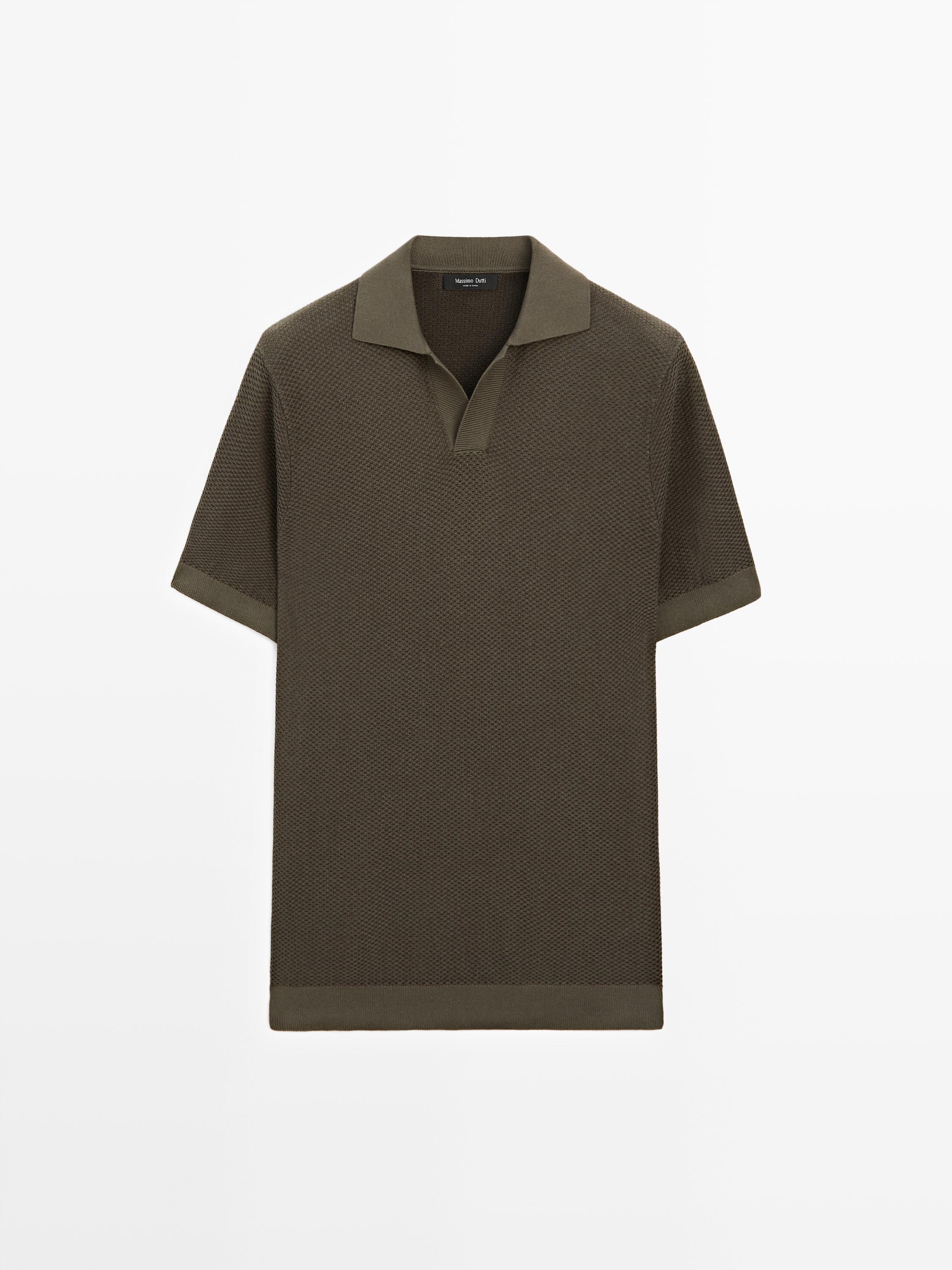 100% cotton textured knit polo sweater — Greyish green