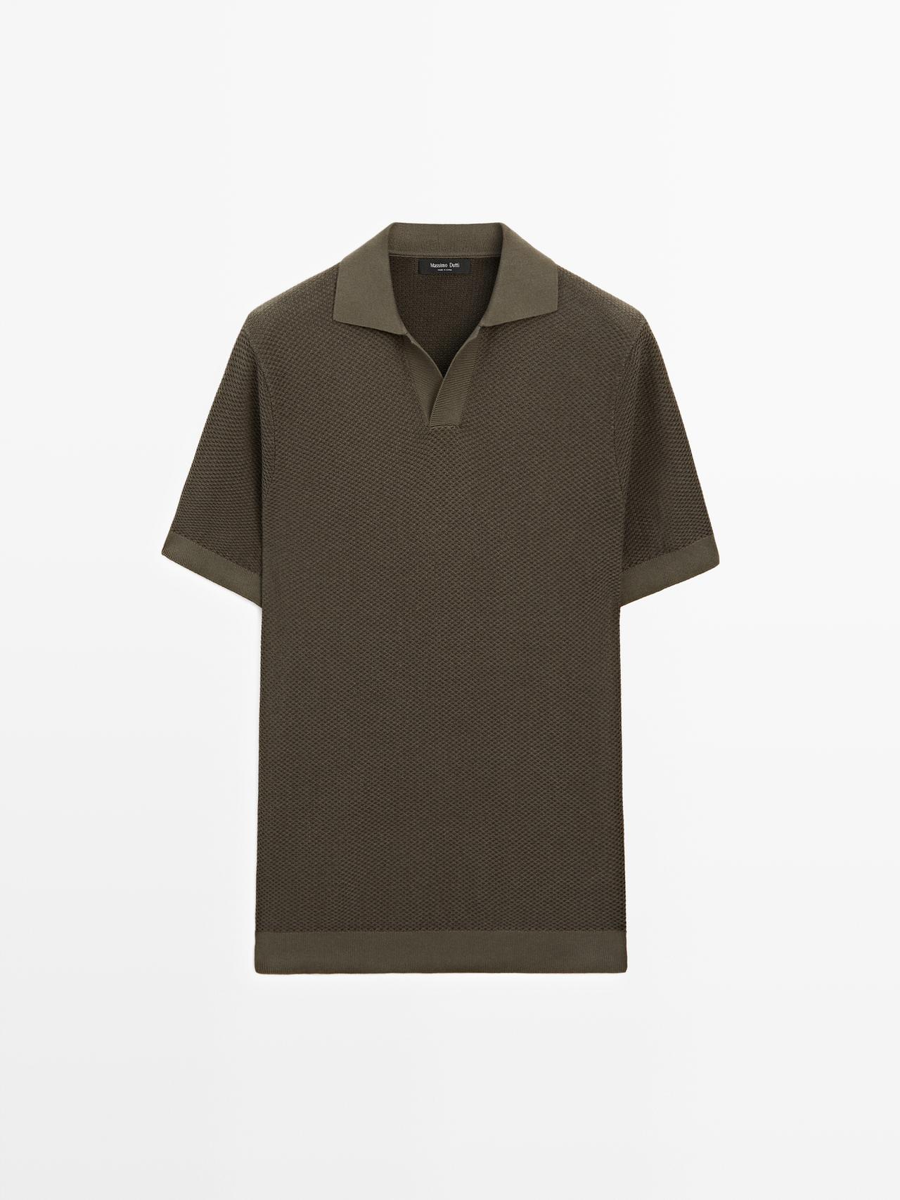 Massimo Dutti - Heren - 100% Katoenen Polotrui Met Textuur - Grijsachtig Groen - M